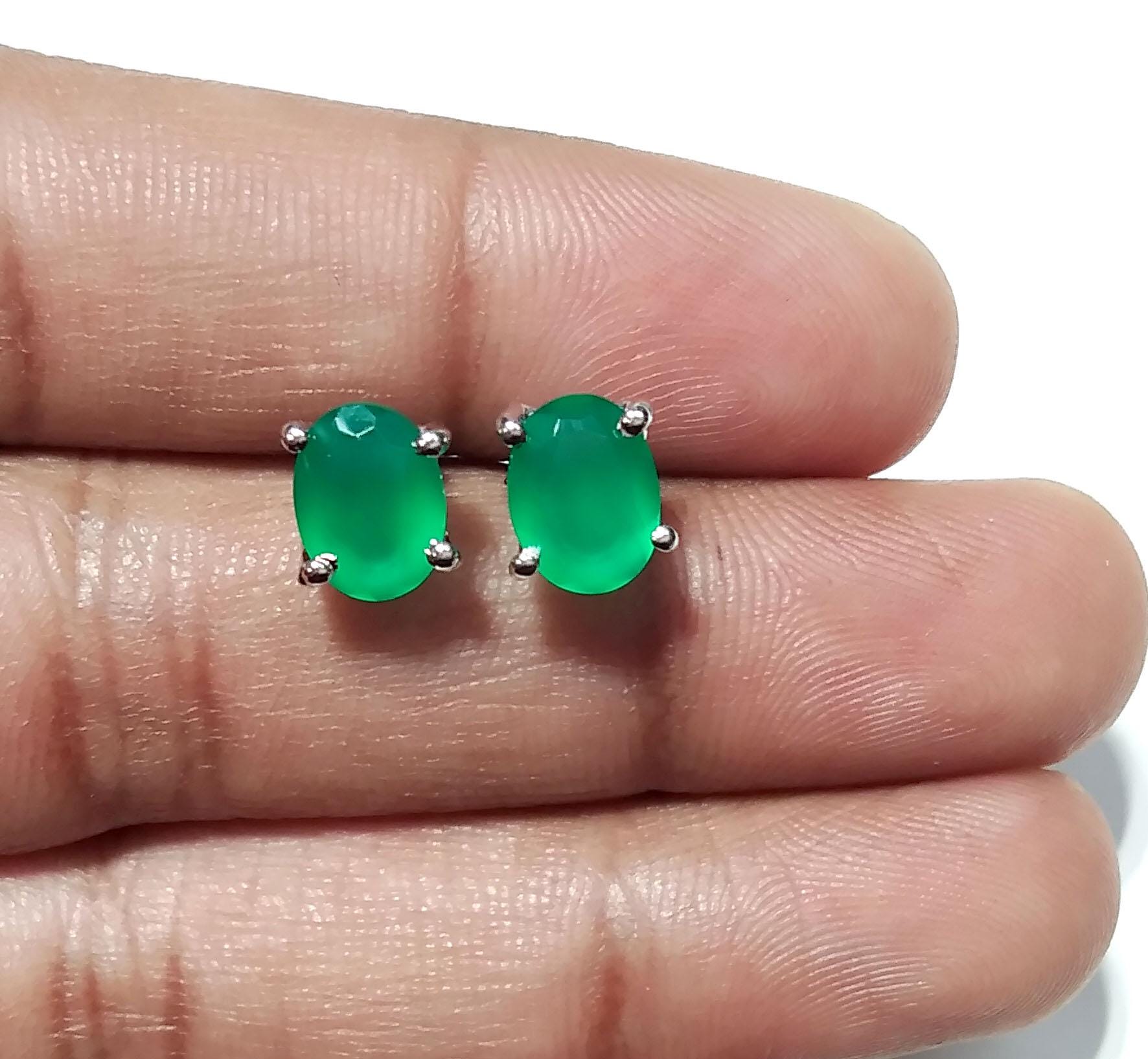 Green Onyx Stud Earrings, 925 Solid Sterling Silver Earring, Natural Green Onyx Oval Shape Stud, Handmade Studs Earring, For Girls & Women.