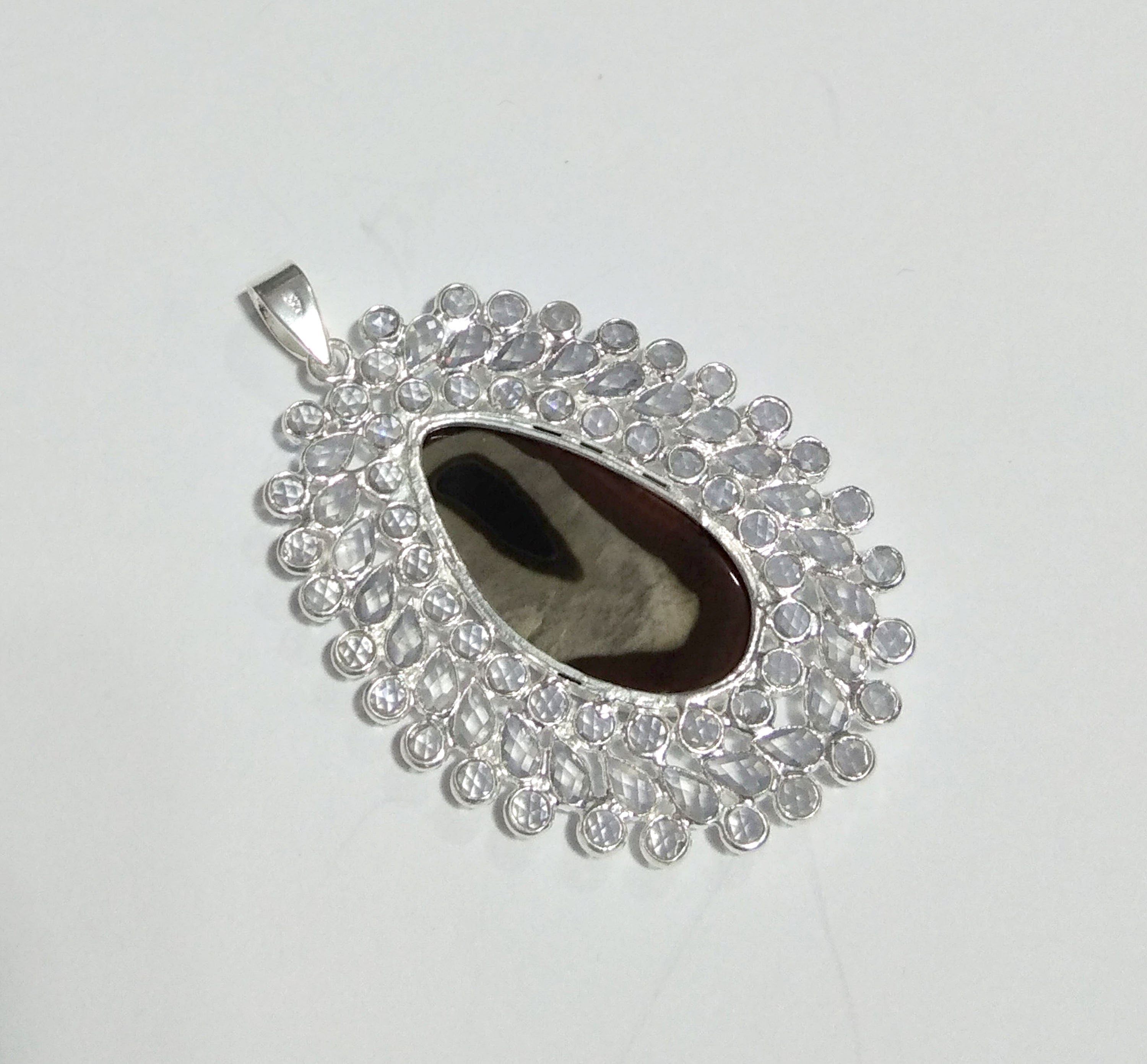 Natural Imperial Jasper, White Zircon Stone Pendant, Solid 925 Starling Silver Pendant Stone Size 31x16 mm Gift For Women Pendant Jewelry