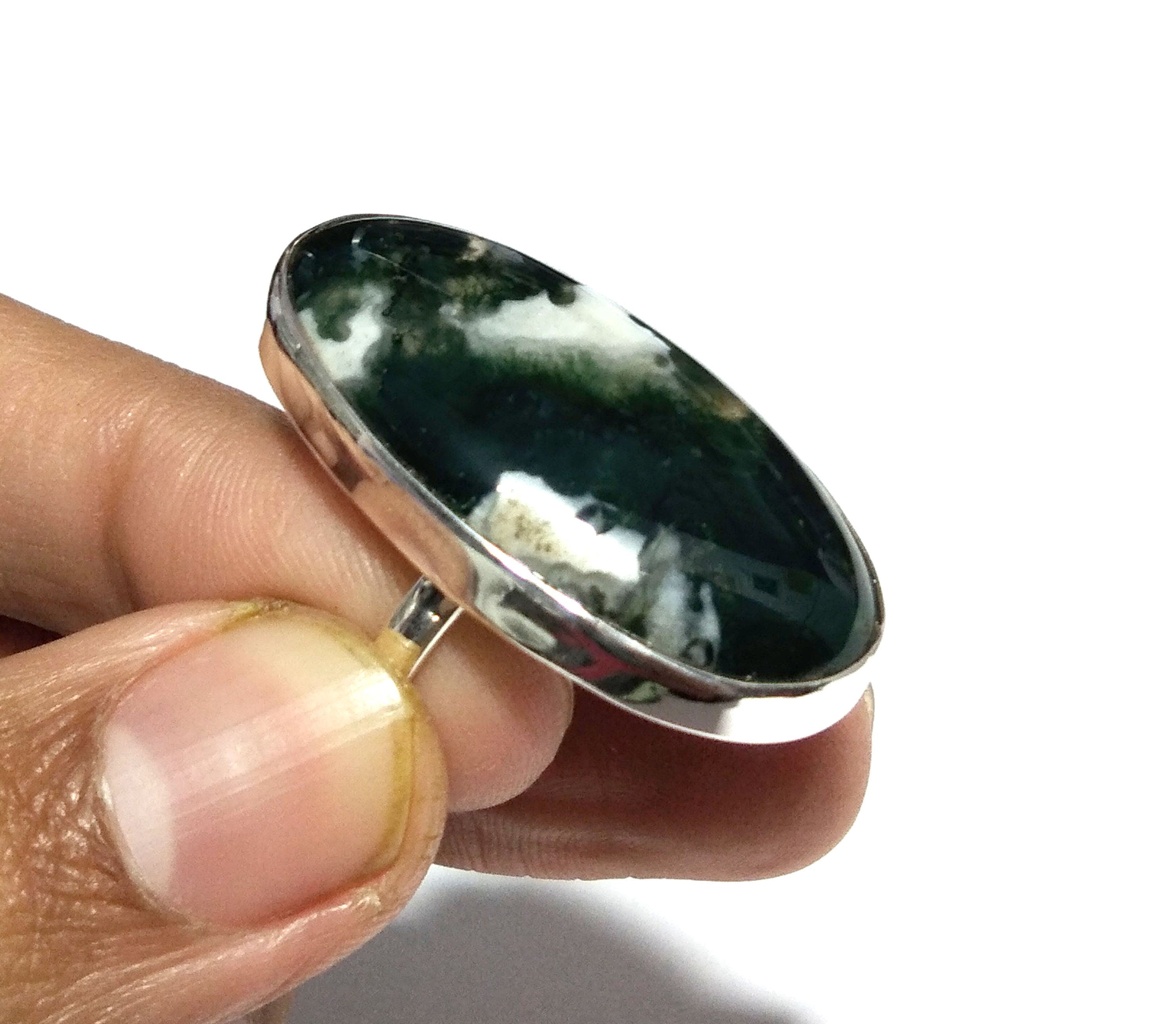 A+++ Natural Moss Agate Gemstone Ring, 925 Solid Sterling Silver Ring Green Moss Agate Stone Size 35x19 mm Handmade Gift Mother’s day Ring