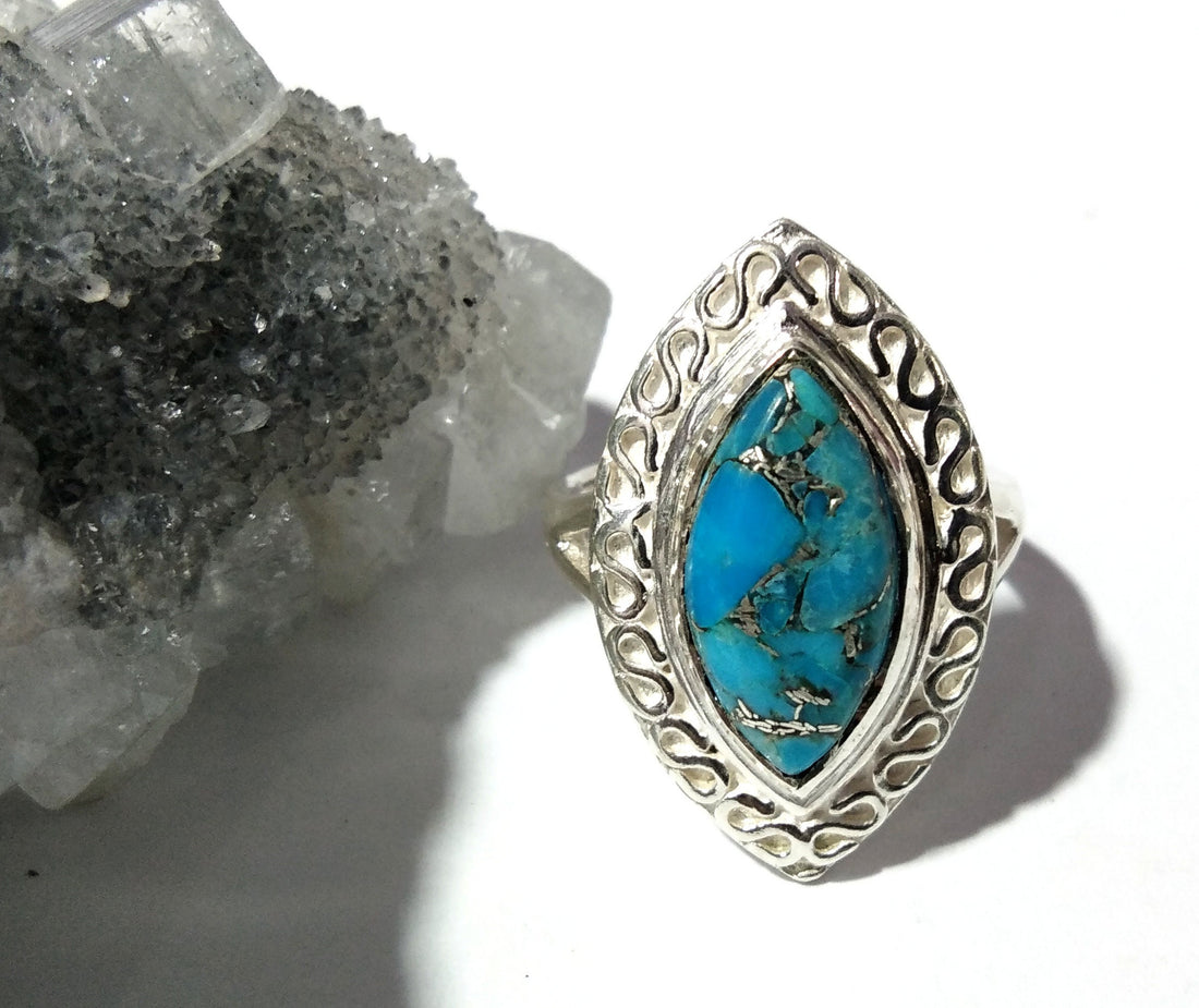 Natural Blue Copper Turquoise Ring ! 925 Starling Silver Jewelry, Handmade Ring, Boho Ring, Birthday Gift For Girls & Women, Statement Ring.