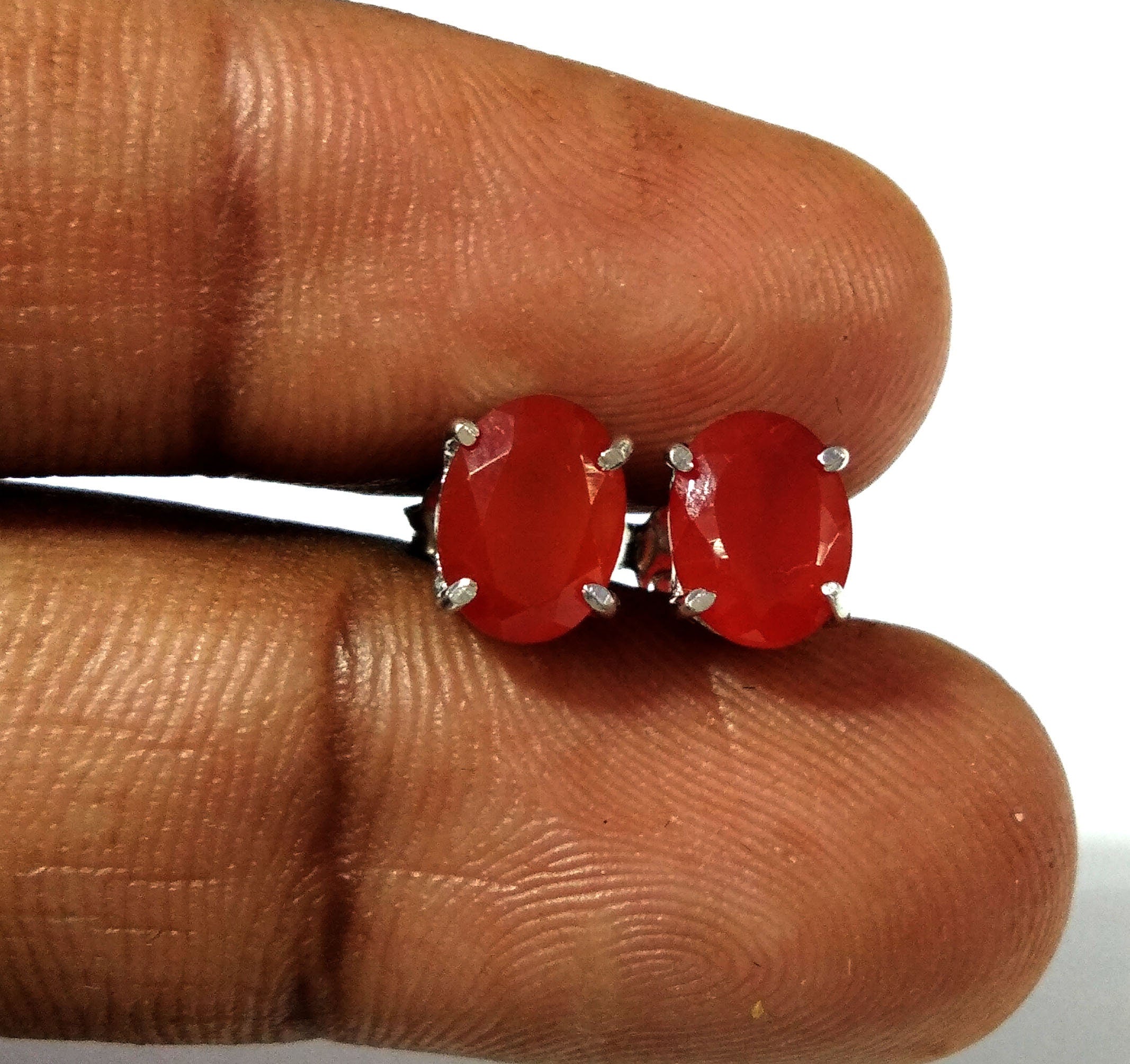 Carnelian Stud Earrings, 925 Solid Starling Silver Earring Jewelry, Natural Carnelian Stone Oval Shape Stone Size 5x7 mm Gift for Her, Studs