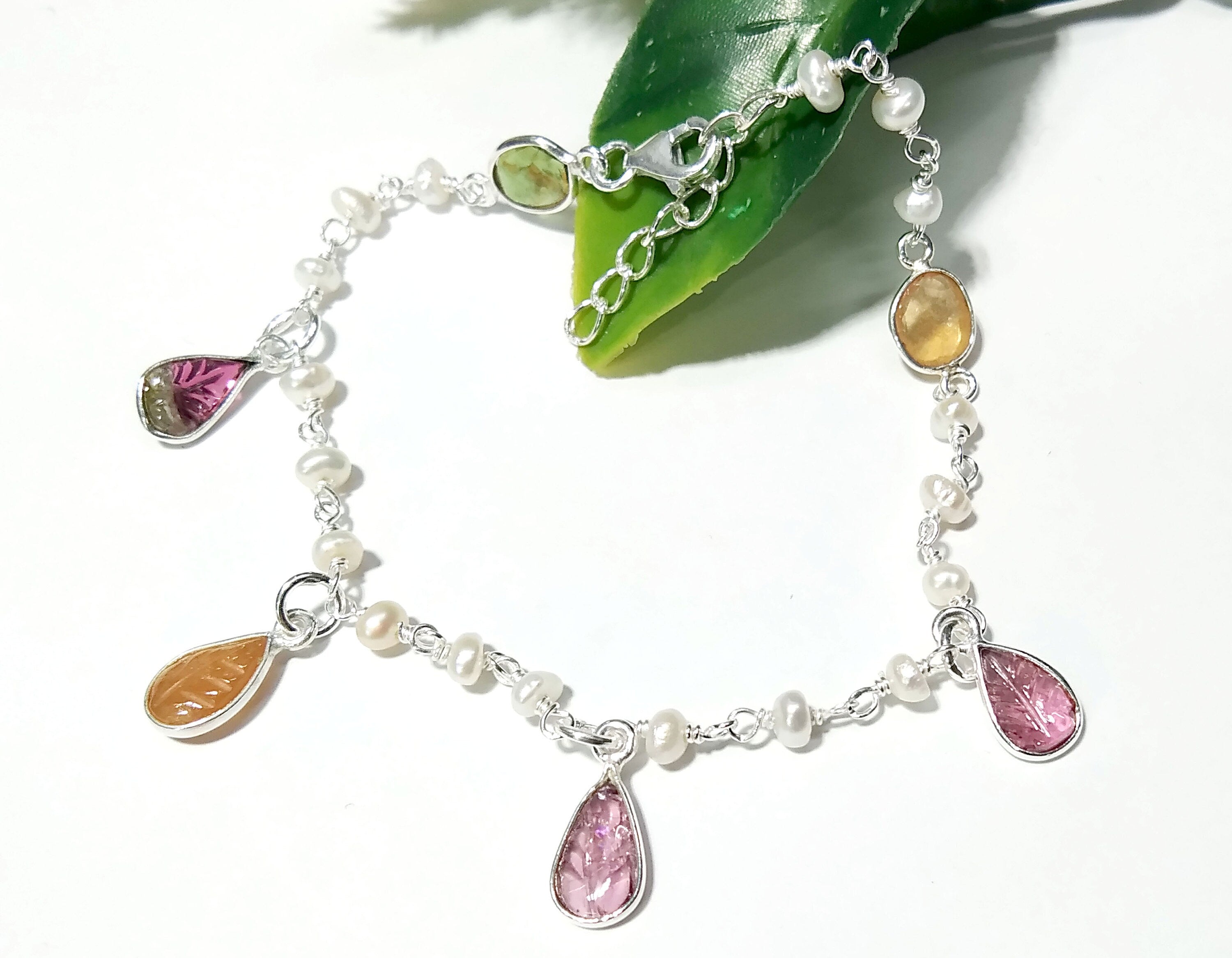 Multi Tourmaline Gemstone Bracelet, 925 Sterling Silver Bracelet, Healing Crystal Gemstone Bracelet, Tourmaline Gift Valentine day Bracelet