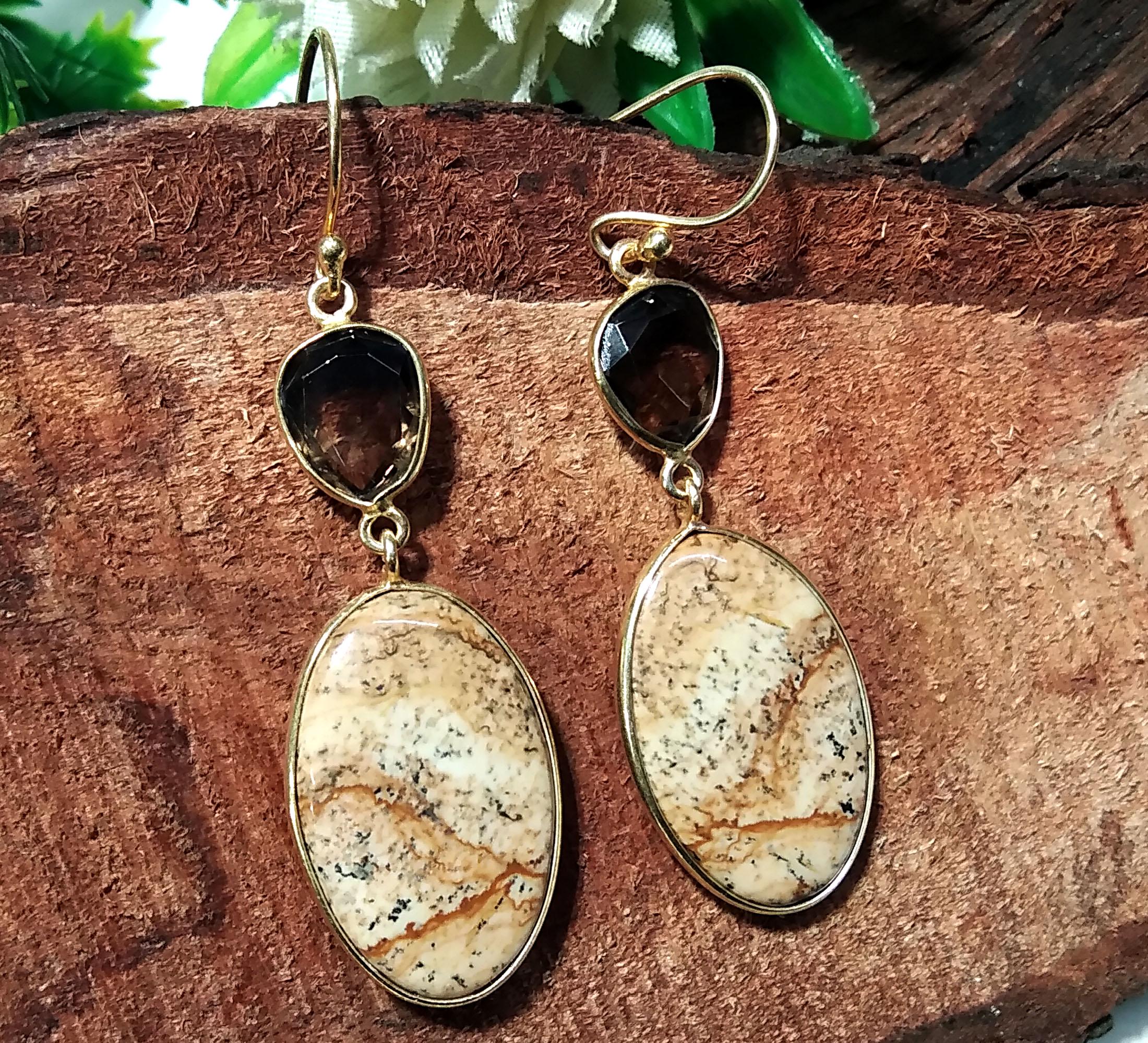 Natural Pitcher Jasper/Smoky Quartz Gemstone Earring, 925 Sterling Silver Earring Drop Dangle Stone Earring, Gift Wedding Earring Jewelry