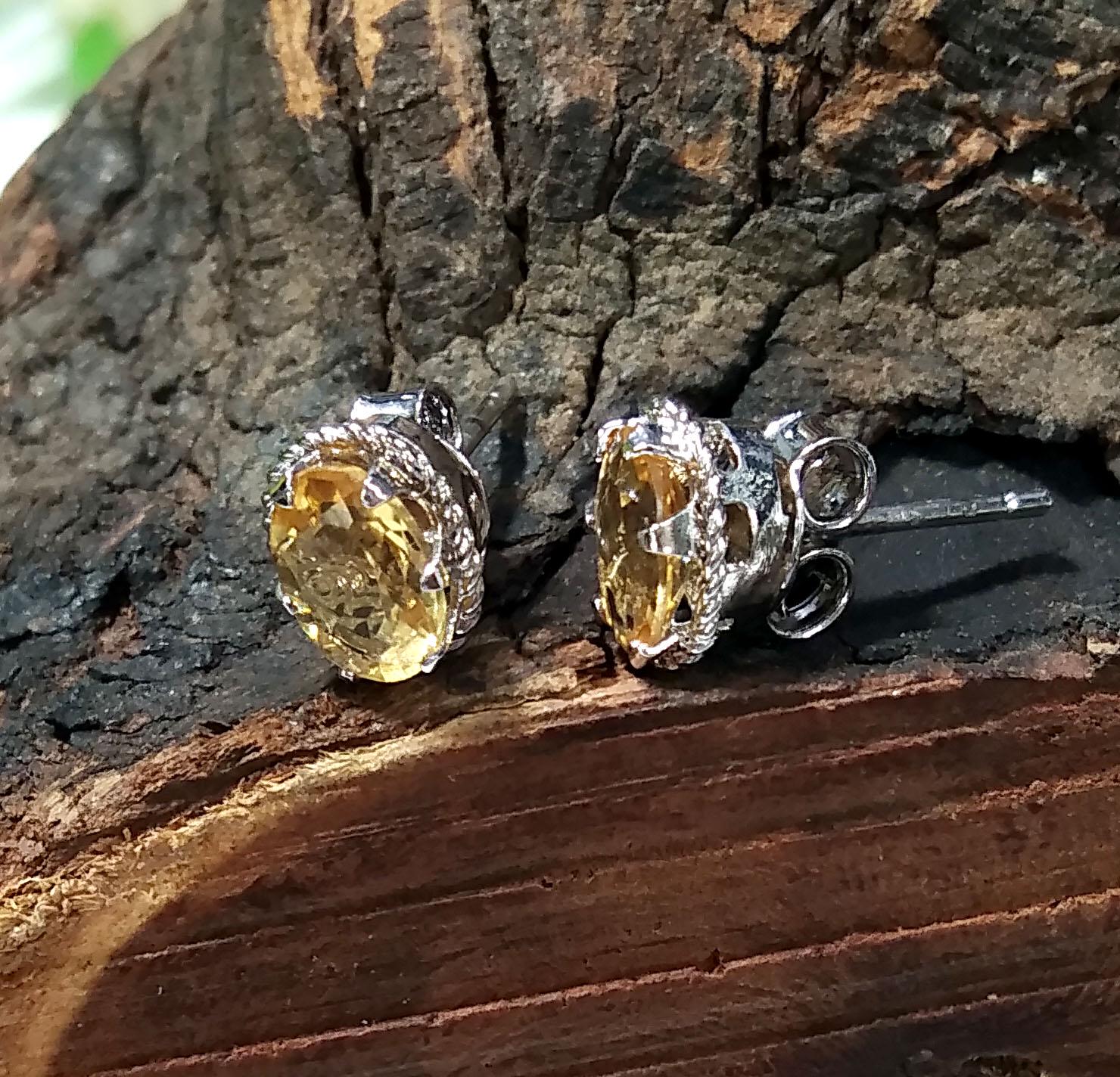 Natural Citrine Stud Earrings, 925 Solid Starling Silver Design Earring, Amazing Citrine Gemstone Oval Shape Stone Size 7x5 mm Gift For Her