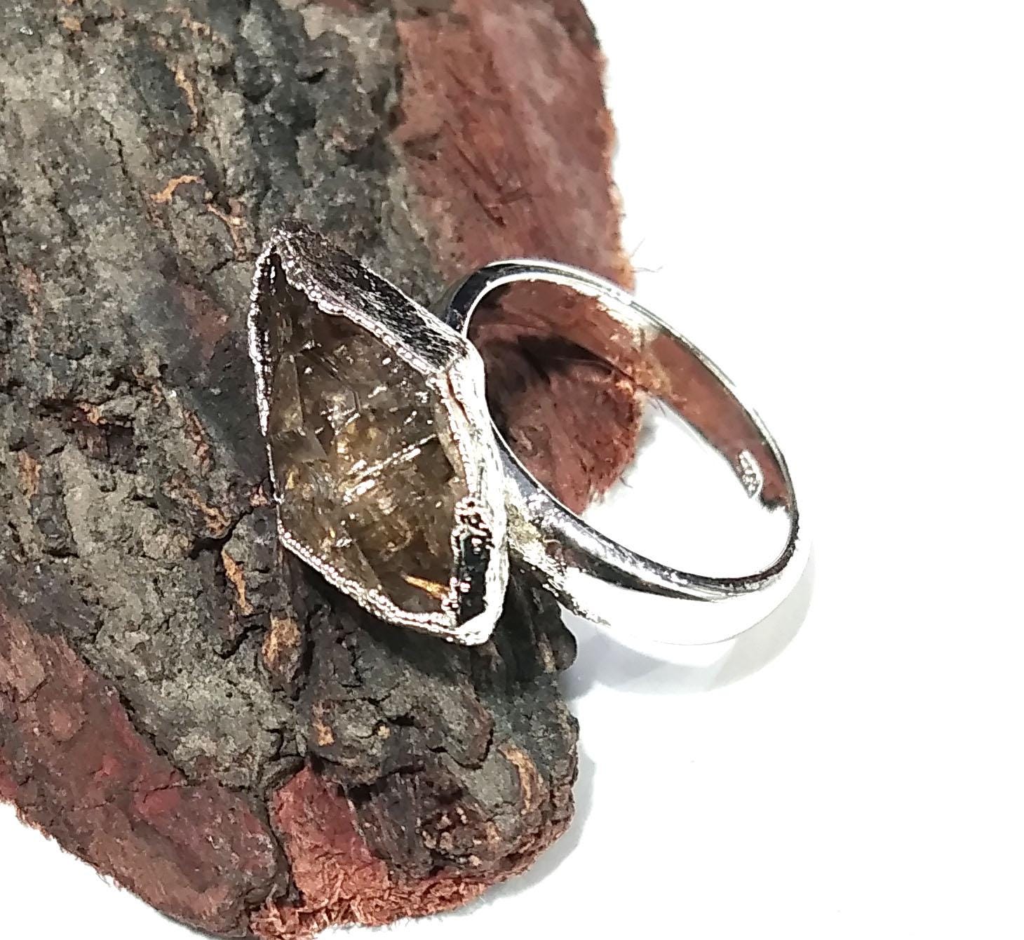 Natural Herkimer Diamond Stone Rough Ring, Solid 925 Sterling Silver Ring, Diamond Stone Size 17x7mm Handmade Gift Statement Ring Jewelry