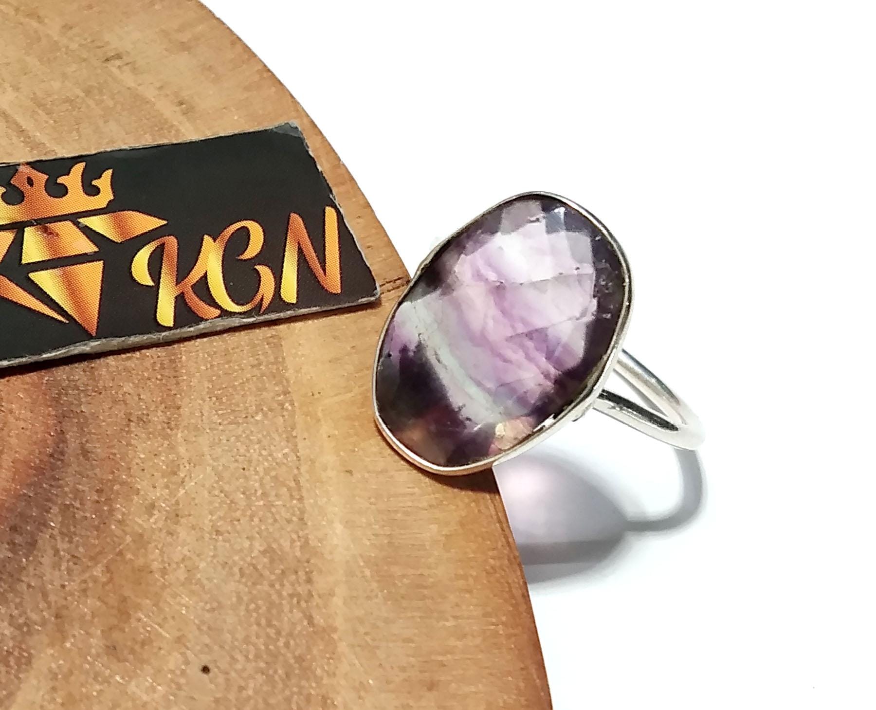 Natural Fluorite Green And purple Fluorite Ring,  925 Solid Sterling Silver Ring,  Stone Size 17x12mm Handmade Silver Ring, Birthday Ring