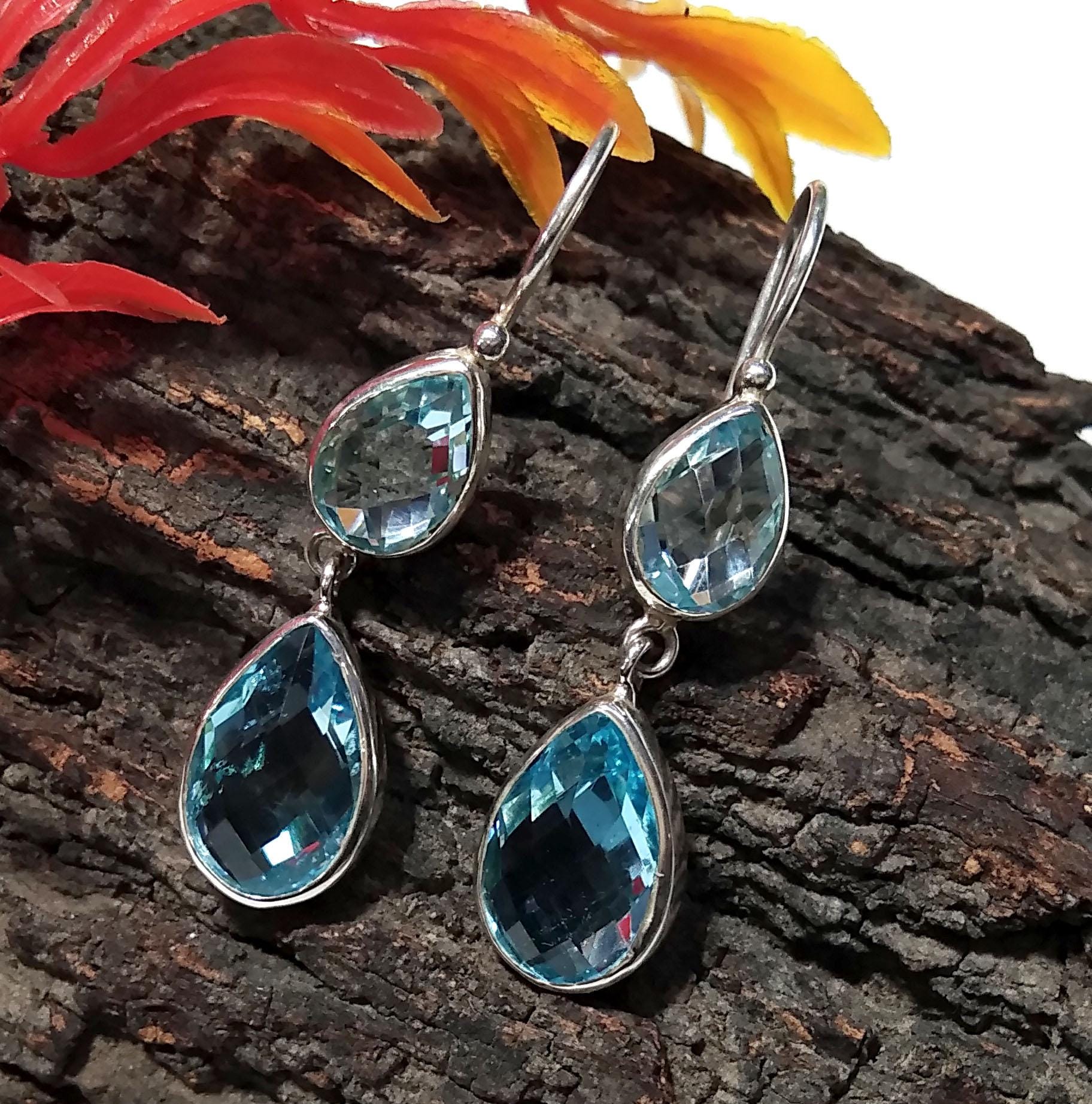 Natural Blue Topaz Gemstone Earring, 925 Solid Starling Silver Earring, Beautiful Color Blue Topaz Earring, Anniversary Gift Wedding Earring