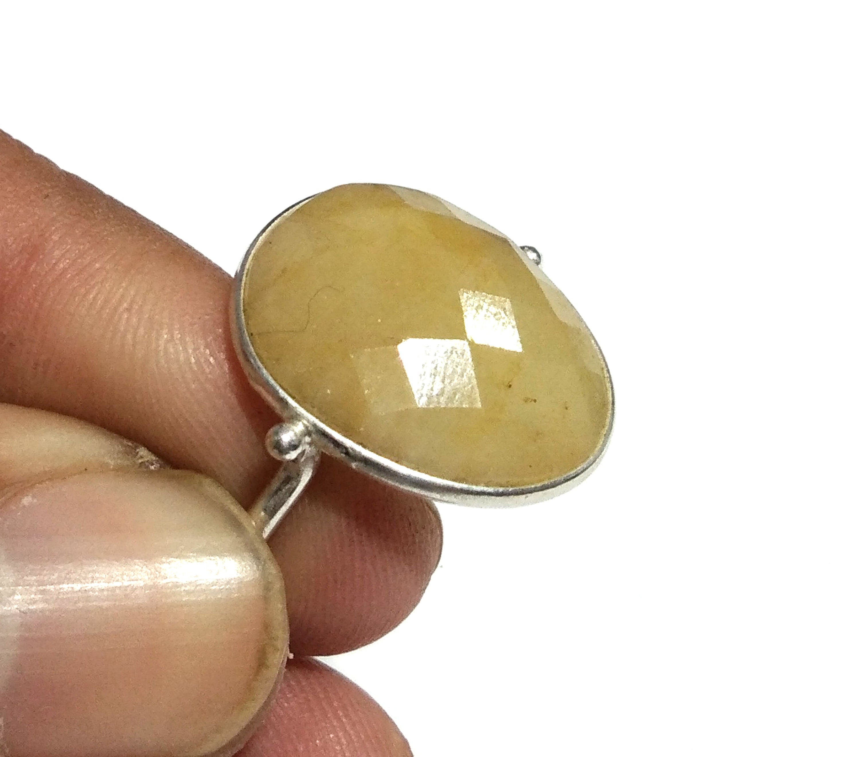 Yellow Sapphire Checker Cut Stone Ring, 925 Starling Silver Ring, Gemstone Size 15x13 mm Natural Yellow Sapphire Stone Gift Birthday Ring
