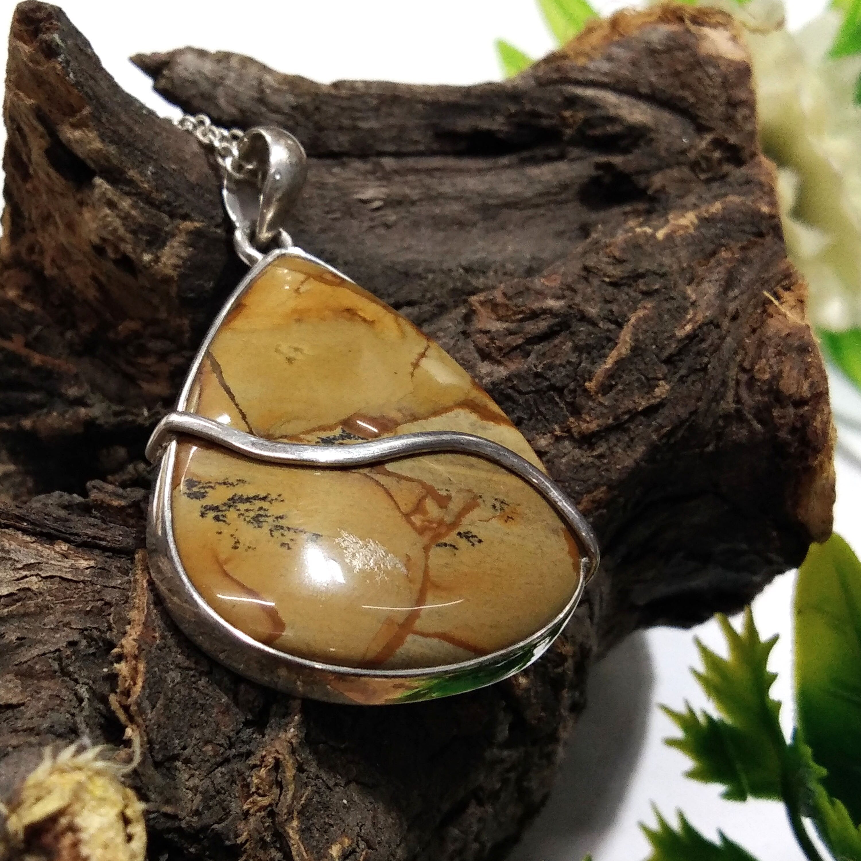 Natural Picture Jasper Gemstone Pendant Necklace Chain, 925 Starling Silver Pendant Necklace, Handmade Jewelry Stone Size 35x28 mm Pendant