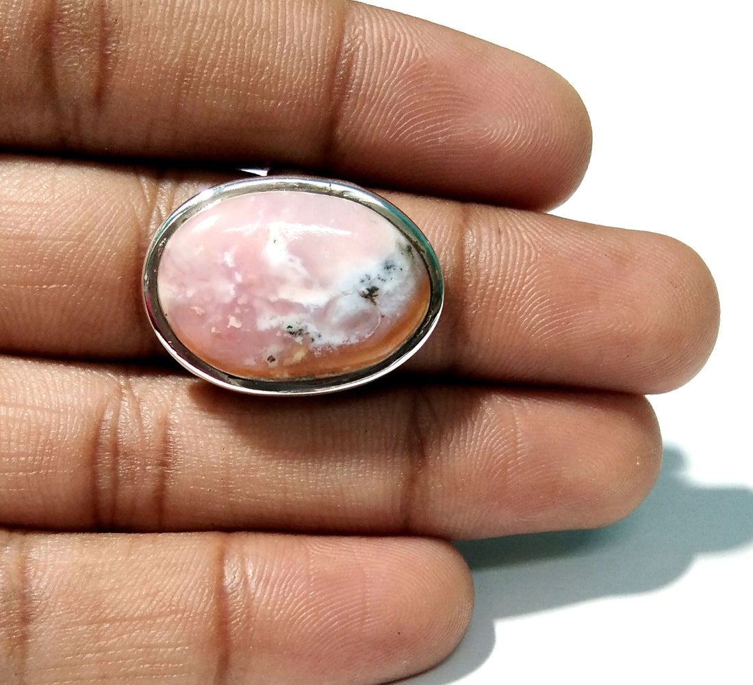 Pink Opal Cabochon Ring, 925 Solid Starling Silver With Natural Gemstone Pink Opal Stylish Silver Ring, Handmade Gift For Girls & Women Ring