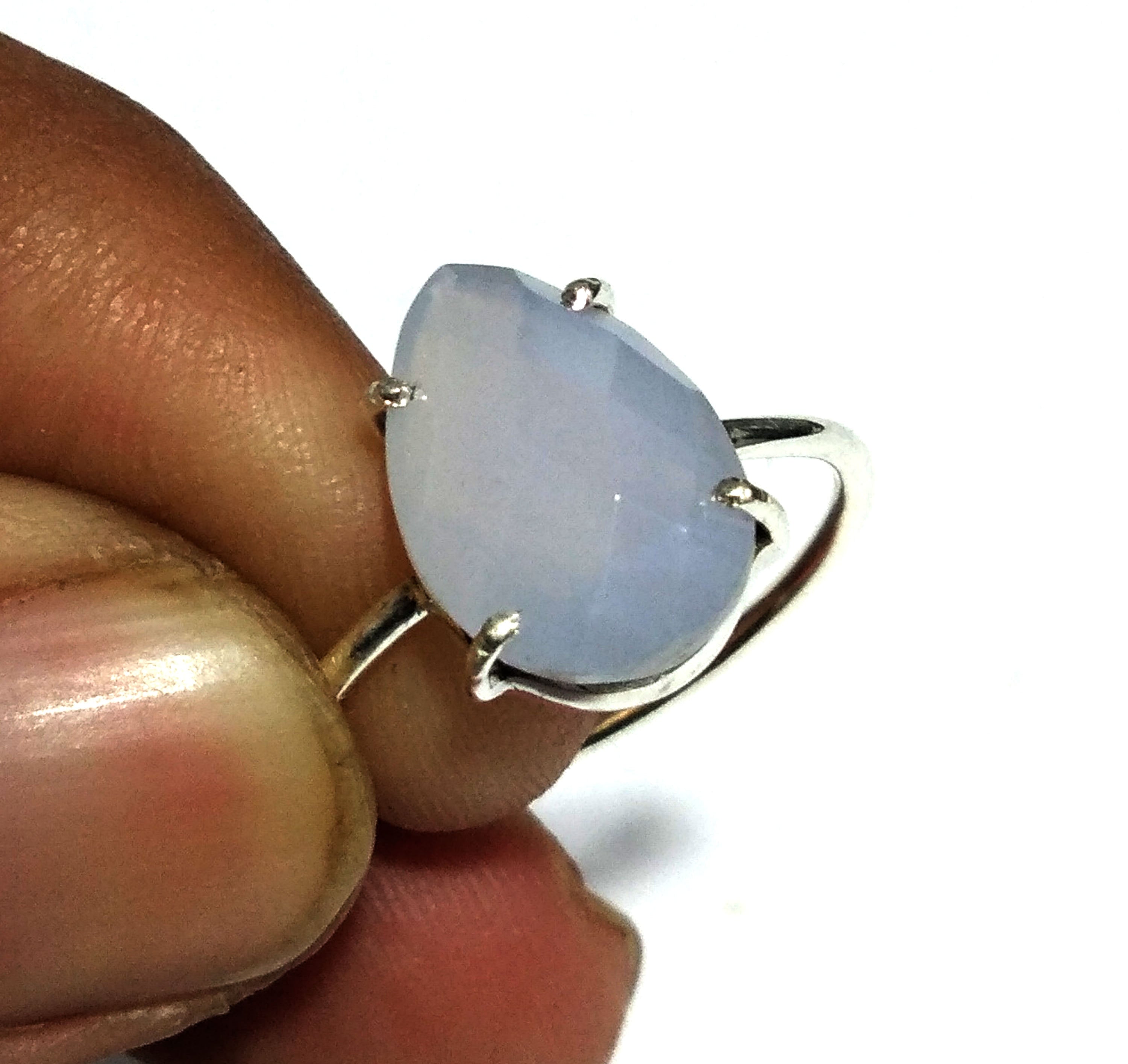 Natural Blue Lace Agate Rose Cut Gemstone Ring, 925 Solid Sterling Silver Ring, Agate Stone Size 14x9 mm Handmade Gift Birthday Ring Jewelry