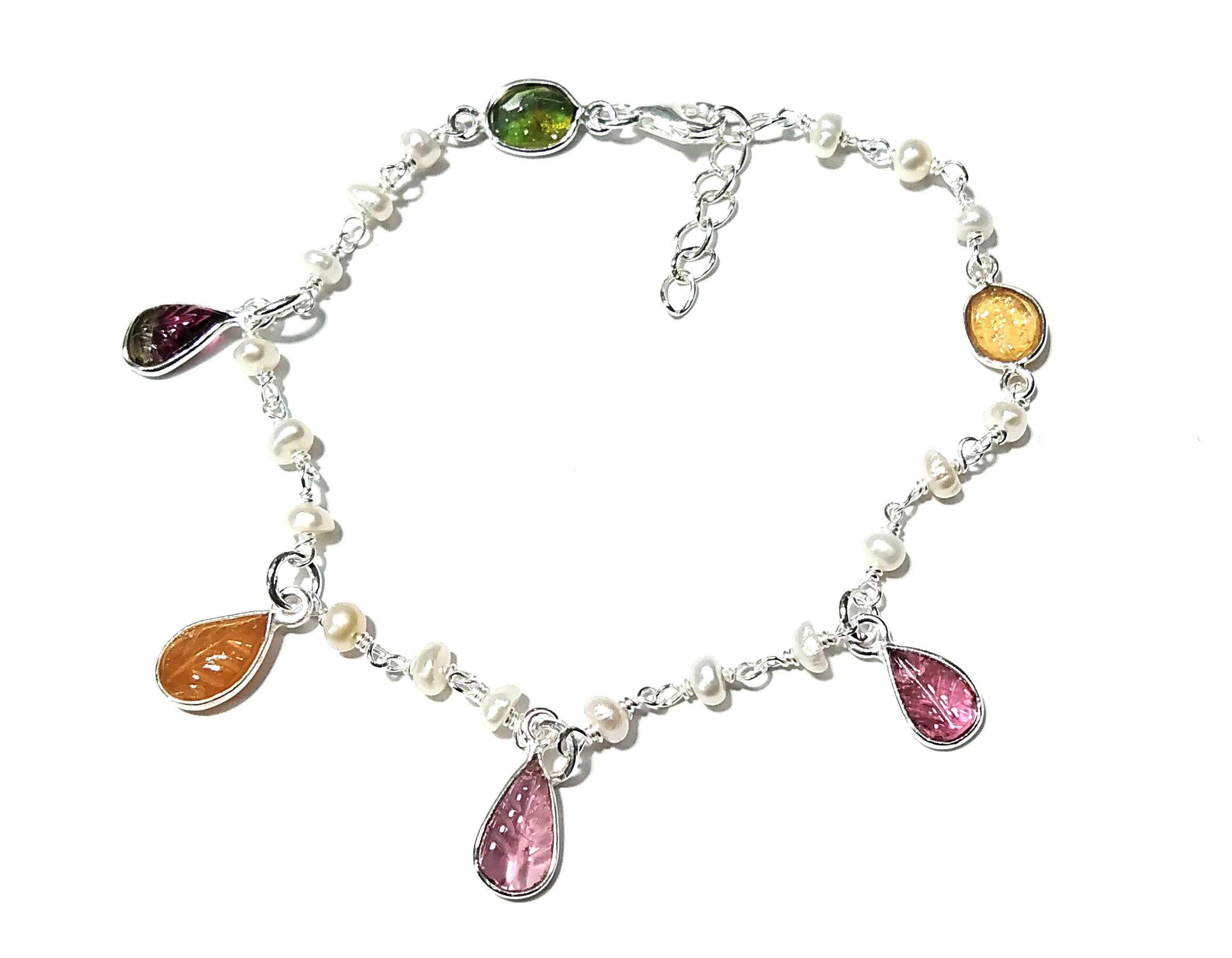 Multi Tourmaline Gemstone Bracelet, 925 Sterling Silver Bracelet, Healing Crystal Gemstone Bracelet, Tourmaline Gift Valentine day Bracelet