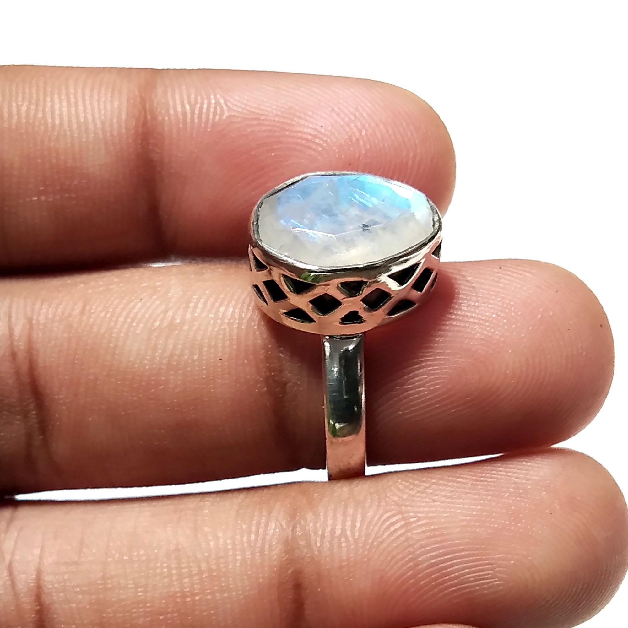 Rainbow Moonstone Faceted Ring, 925 Starling Silver Ring, Natural Gemstone Rainbow Moonstone Ring, With Nice Making Stylish Rings.