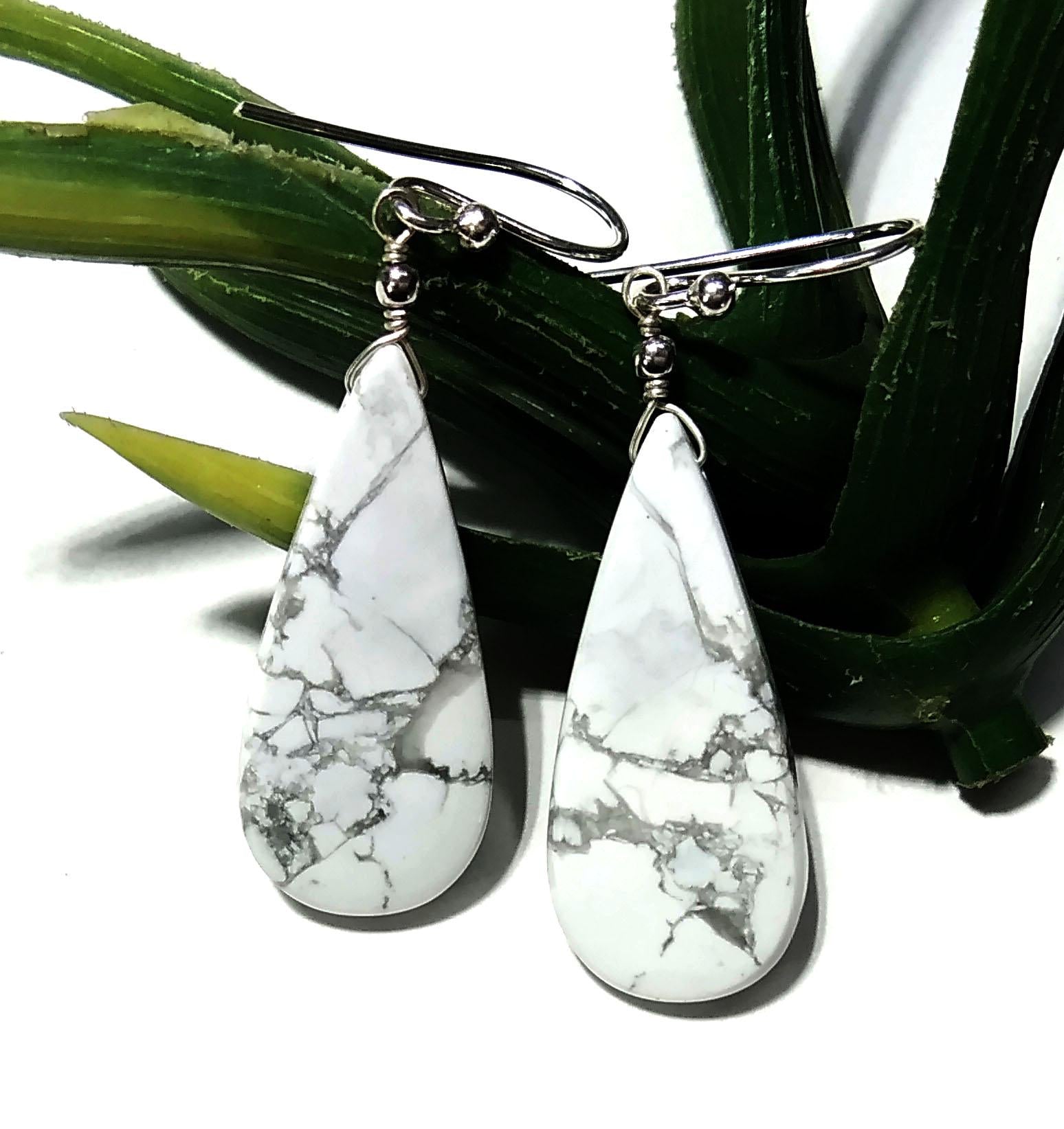 Natural White Buffalo Gemstone Earring, Solid 925 Starling Silver Earring, Beautiful White Buffalo Stone Size 30x13mm Gift For Girls & Women