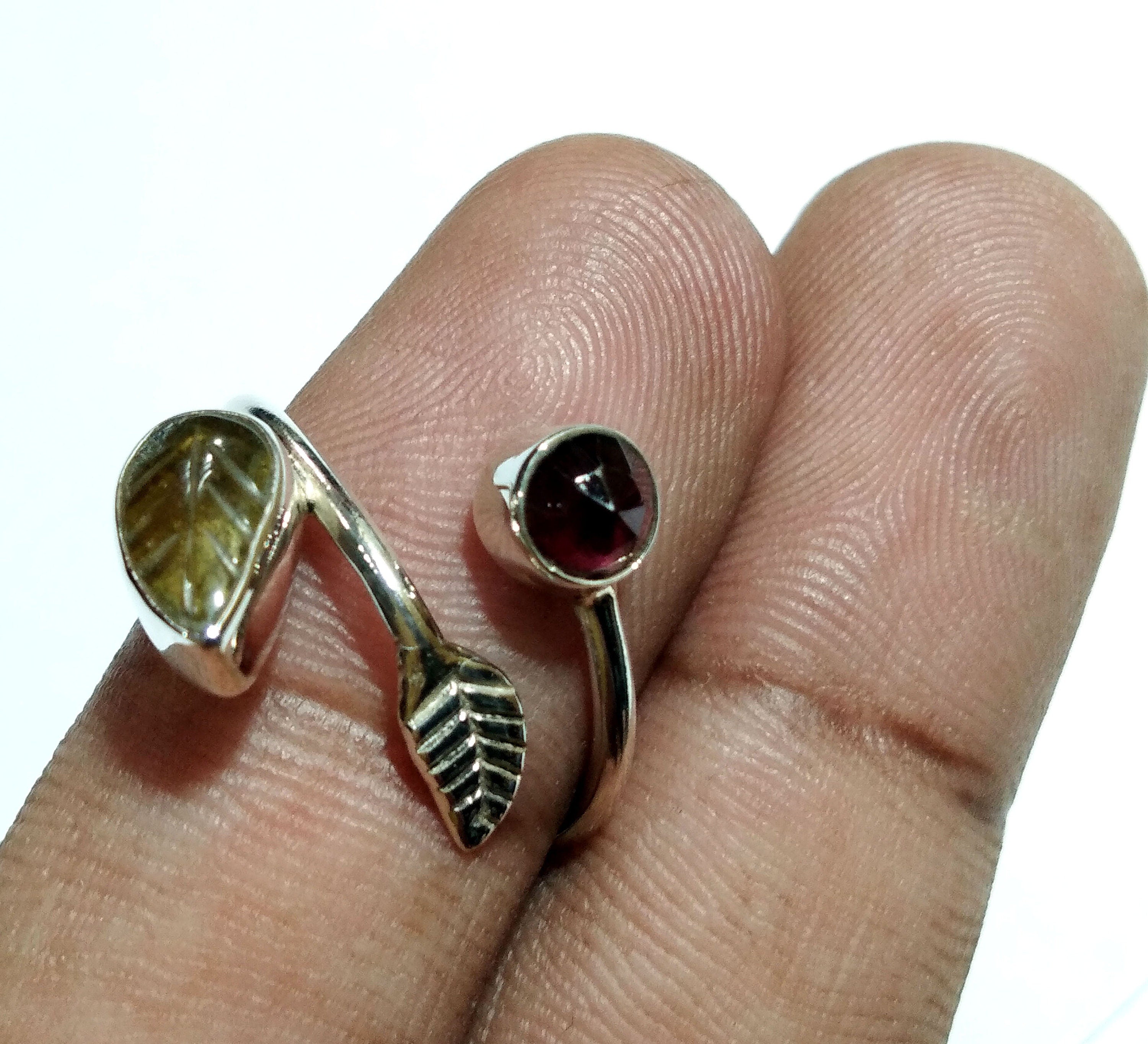 Tourmaline Leaf & Garnet Stone Rings, 925 Starling Silver Ring, Natural Gemstone Jewelry, Beautiful Nice Design Silver Ring, Wedding Gift.