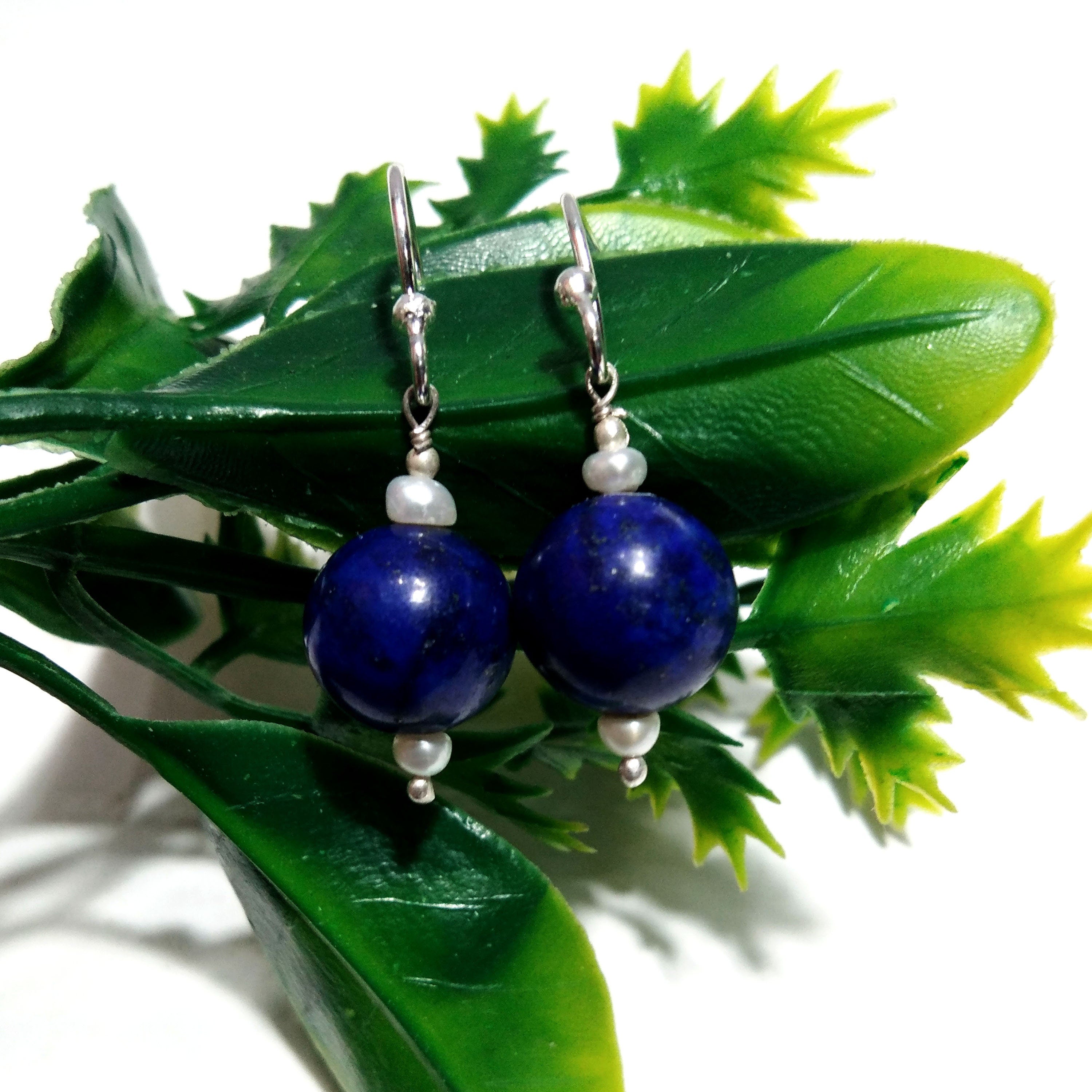 Very Beautiful Lapis Lazuli Earring ! Natural Gemstone Lapis Lazuli Earring,  925 Silver Handmade Earring, Stone Size 10 mm Round Earring