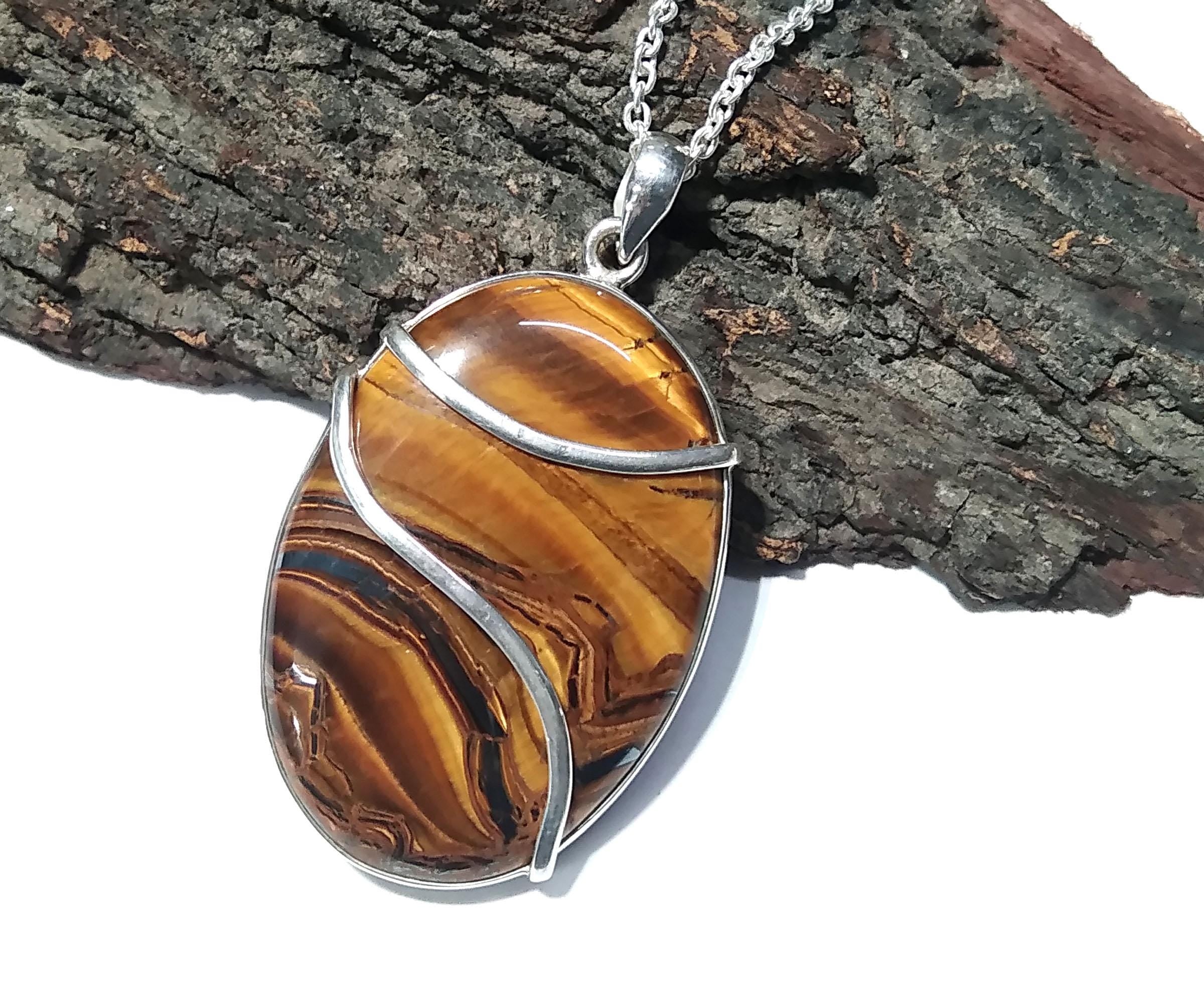 Natural Tiger Eye Gemstone Pendant, 925 Starling Silver Jewellery, Beautiful Nice Yellow Tiger Eye  Pendant Chain Necklace Wedding Gift Etc.