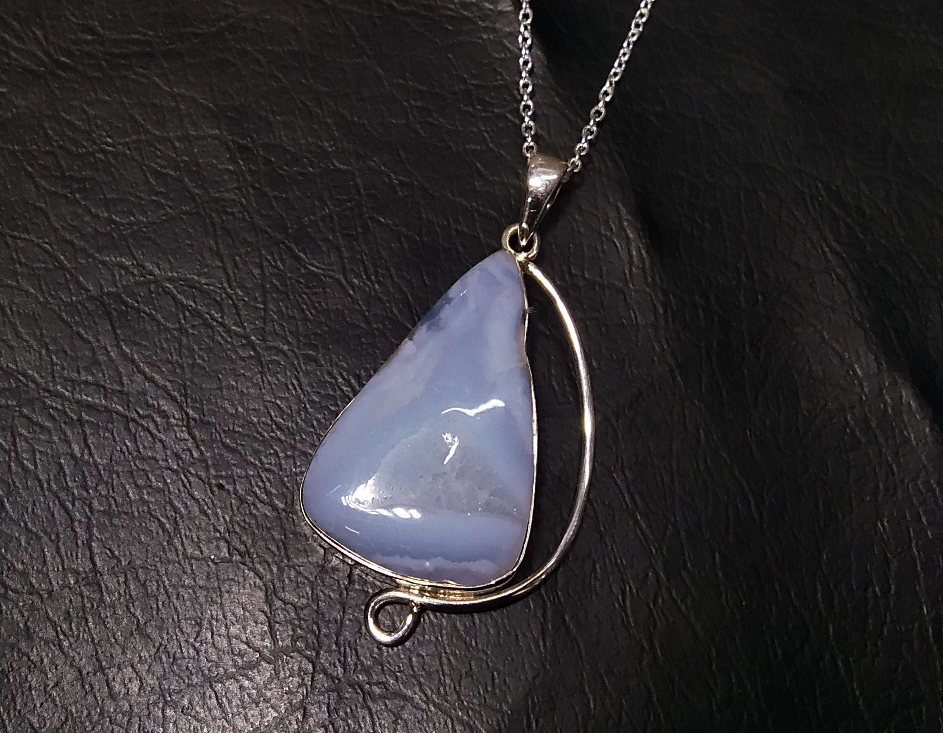 Natural Blue Lace Agate Gemstone Pendant Chain Necklace, 925 Sterling Silver Pendant, Silver Designer Handmade Pendant, Gift Birthday Stone