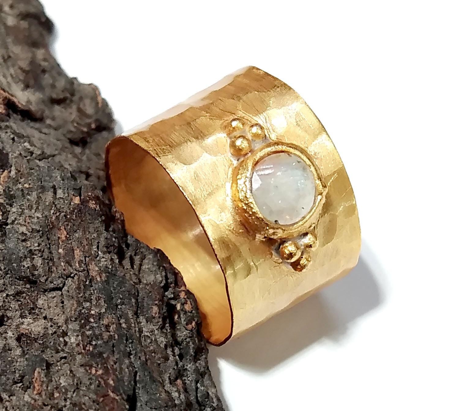 Natural Rainbow Moonstone Ring, Solid 925 Sterling Silver Gold Plated Ring, Rainbow Moonstone Silver Ring, Handmade For Gift Birthday Ring