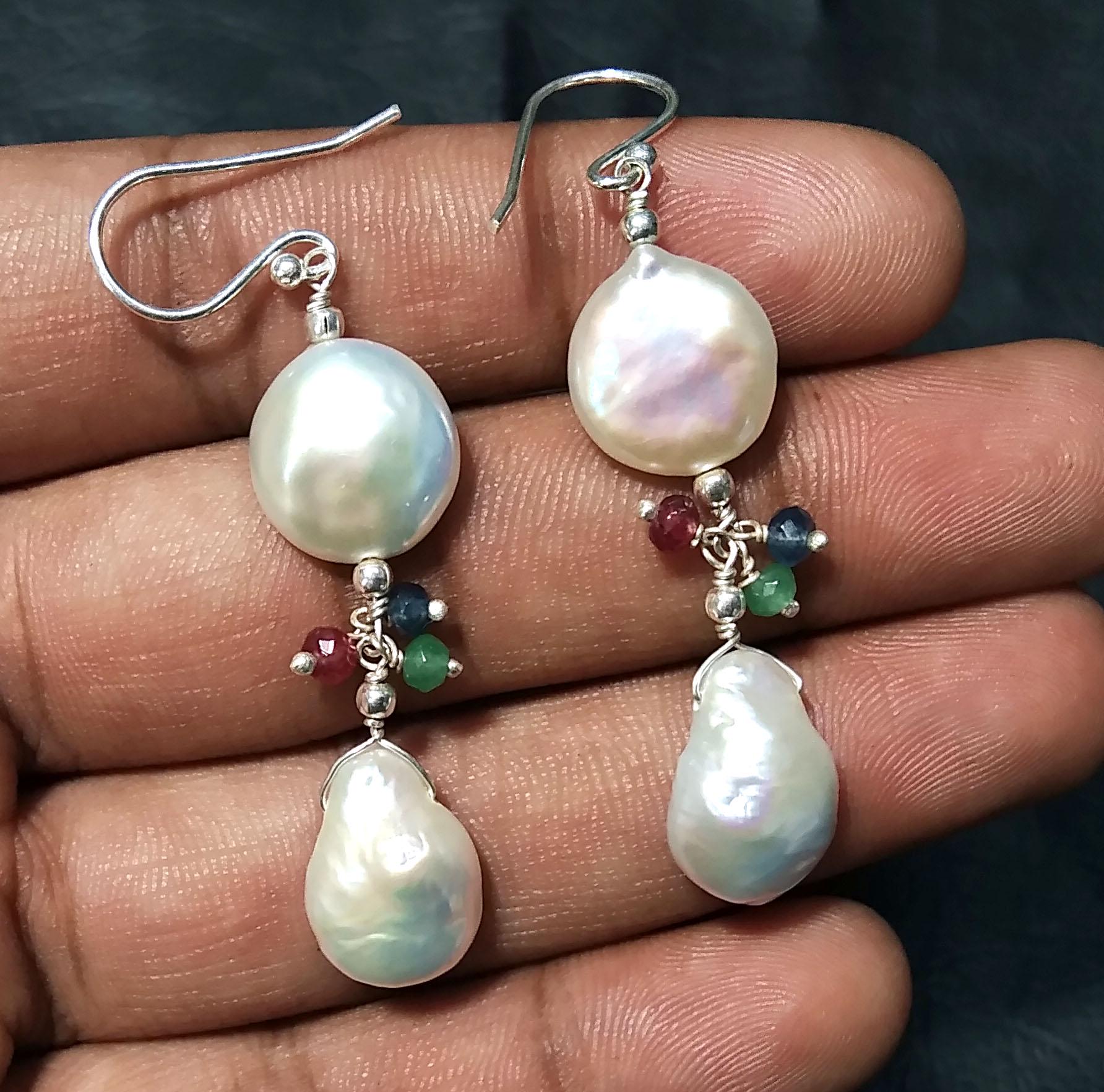 Beautiful Natural Pearl Gemstone Earring, 925 Solid Starling Silver Earring, Top Color White Pearl Gemstone Earring, Gift For Girls/Women.