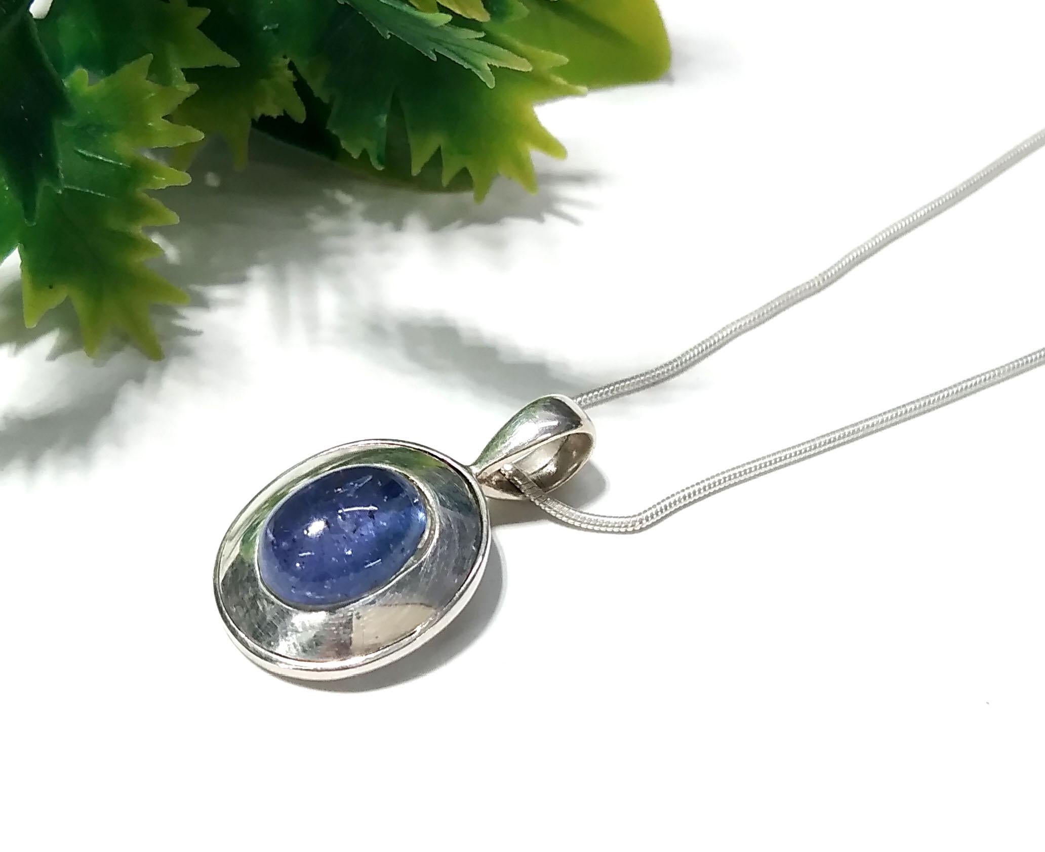Natural Tanzanite Pendant, 925 Solid Sterling Silver Pendant Necklace, Tanzanite Necklace Chain, Dainty Oval Pendant, Blue Stone Pendant
