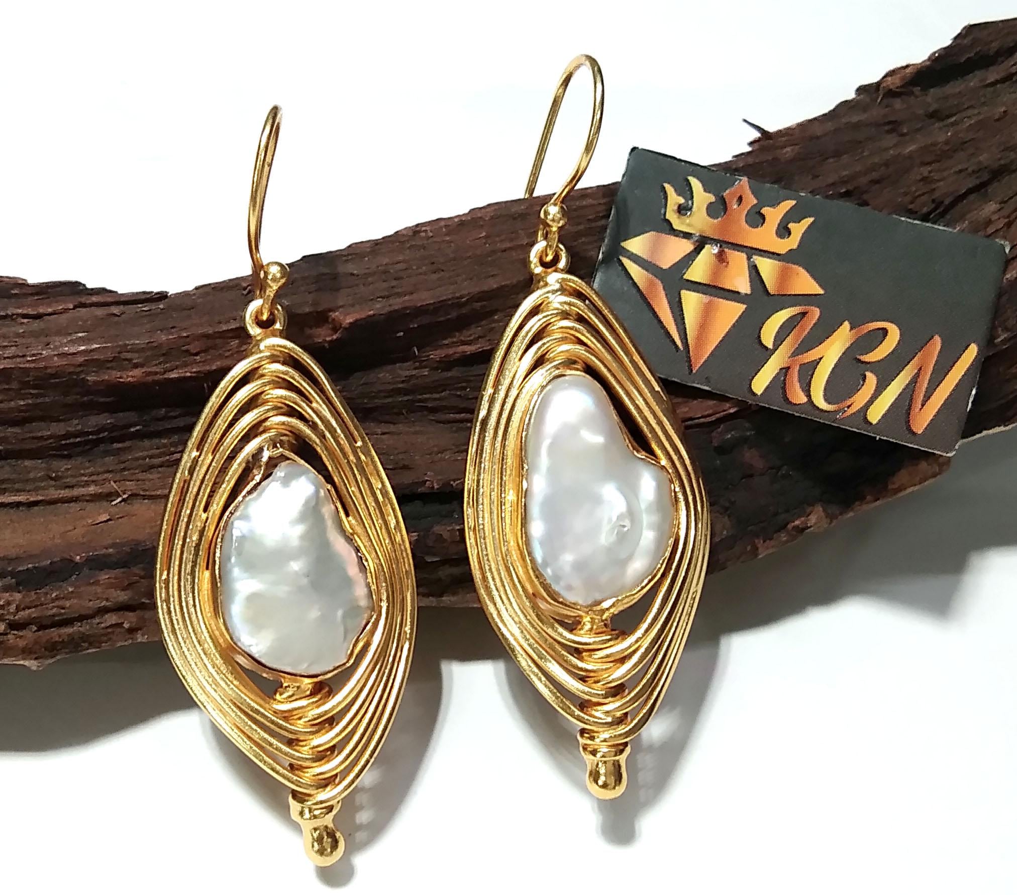 Real Fresh Water Baroque Pearl Earrings, 925 Sterling Silver Gold Plated Earring, Beautiful Pearl Size 15x11mm For Her Gift Birthday Earring