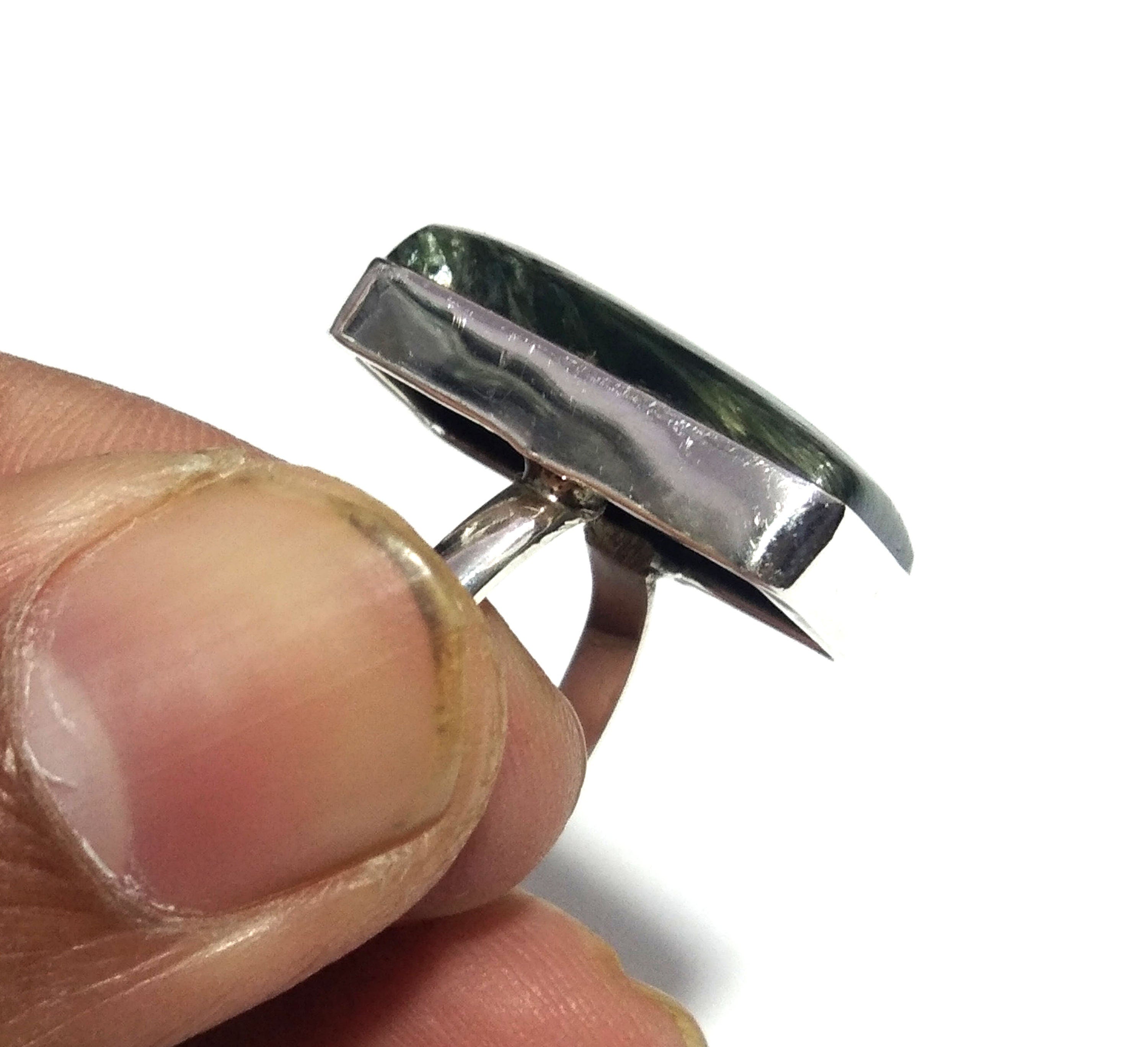 Natural Green Seraphinite Gemstone Ring, 925 Solid Sterling Silver Ring, Seraphinite Stone Size 21x14 mm Handmade Ring, Gift Promise Ring