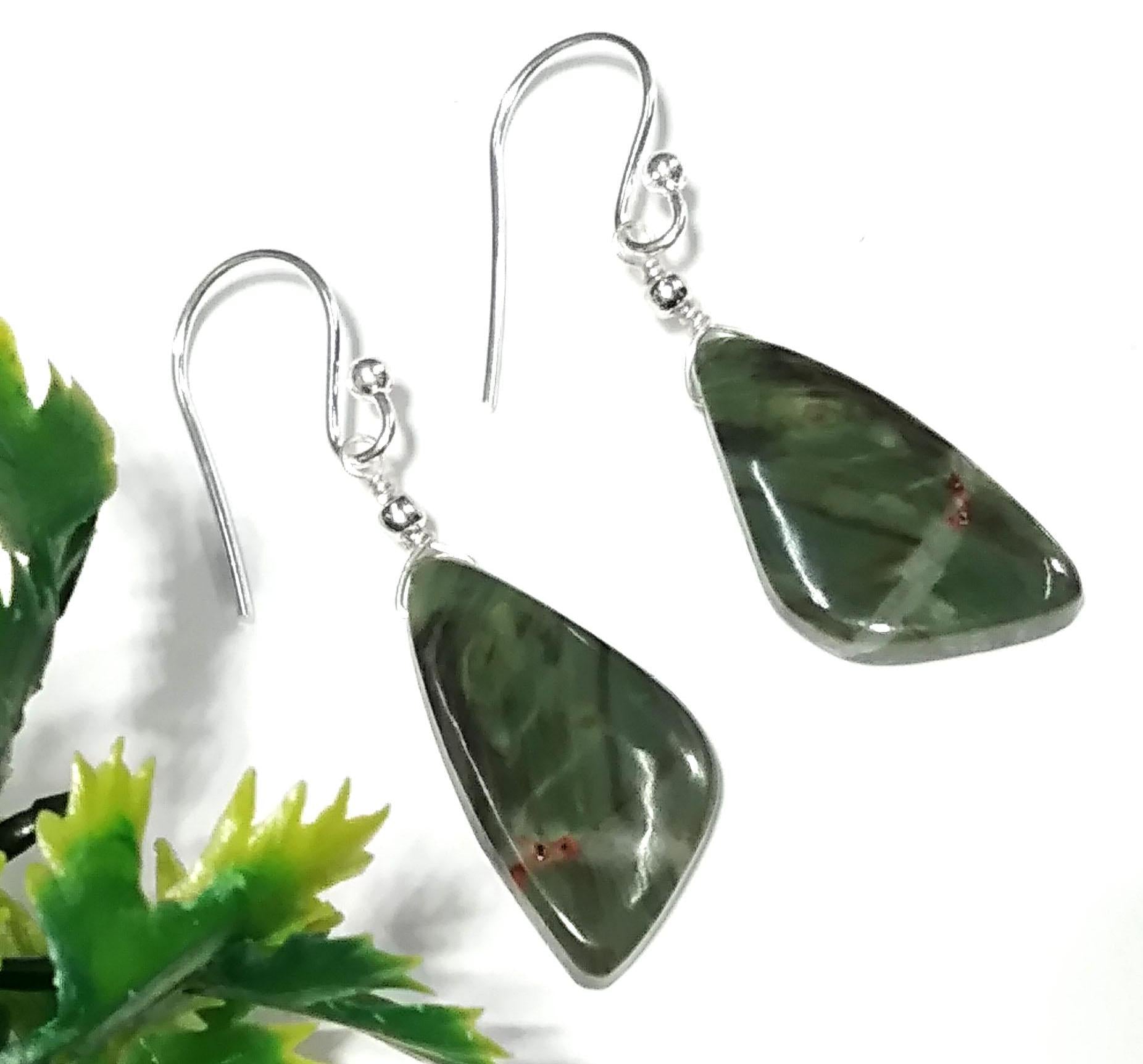 Green Zebra Jasper Gemstone Earring, Solid 925 Starling Silver Earring, Natural Zebra Jasper Stone Size 22x12mm Gift For Girls & Women