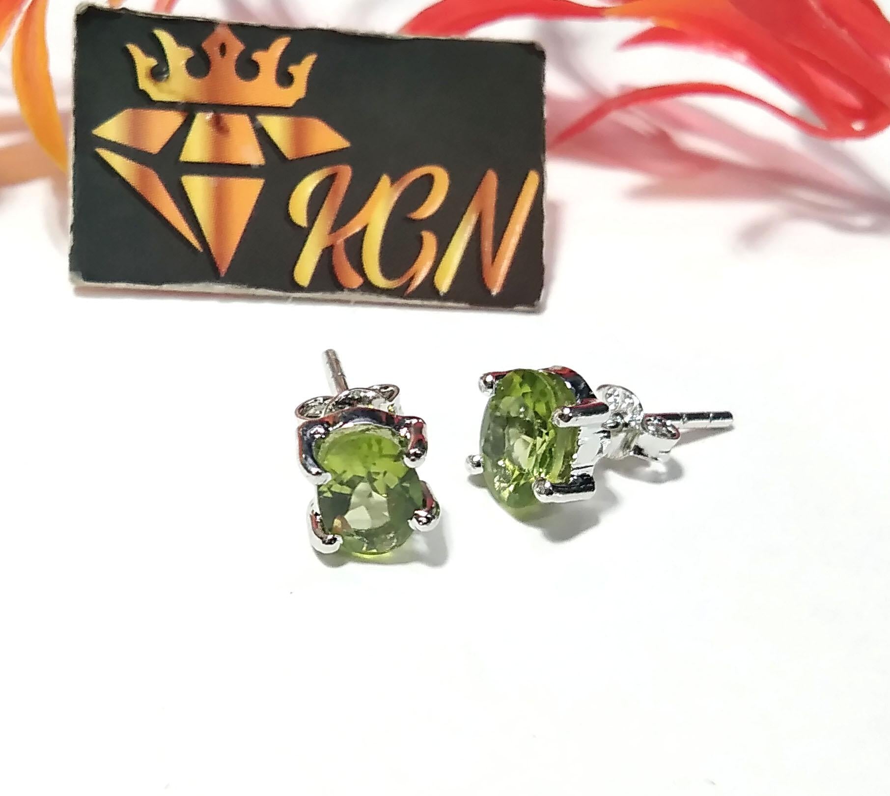 Natural Peridot Gemstone Stud Earrings, 925 Starling Silver Jewelry Earring, Peridot Gemstone Oval Shape Stone Size 7x5mm Gift For Her