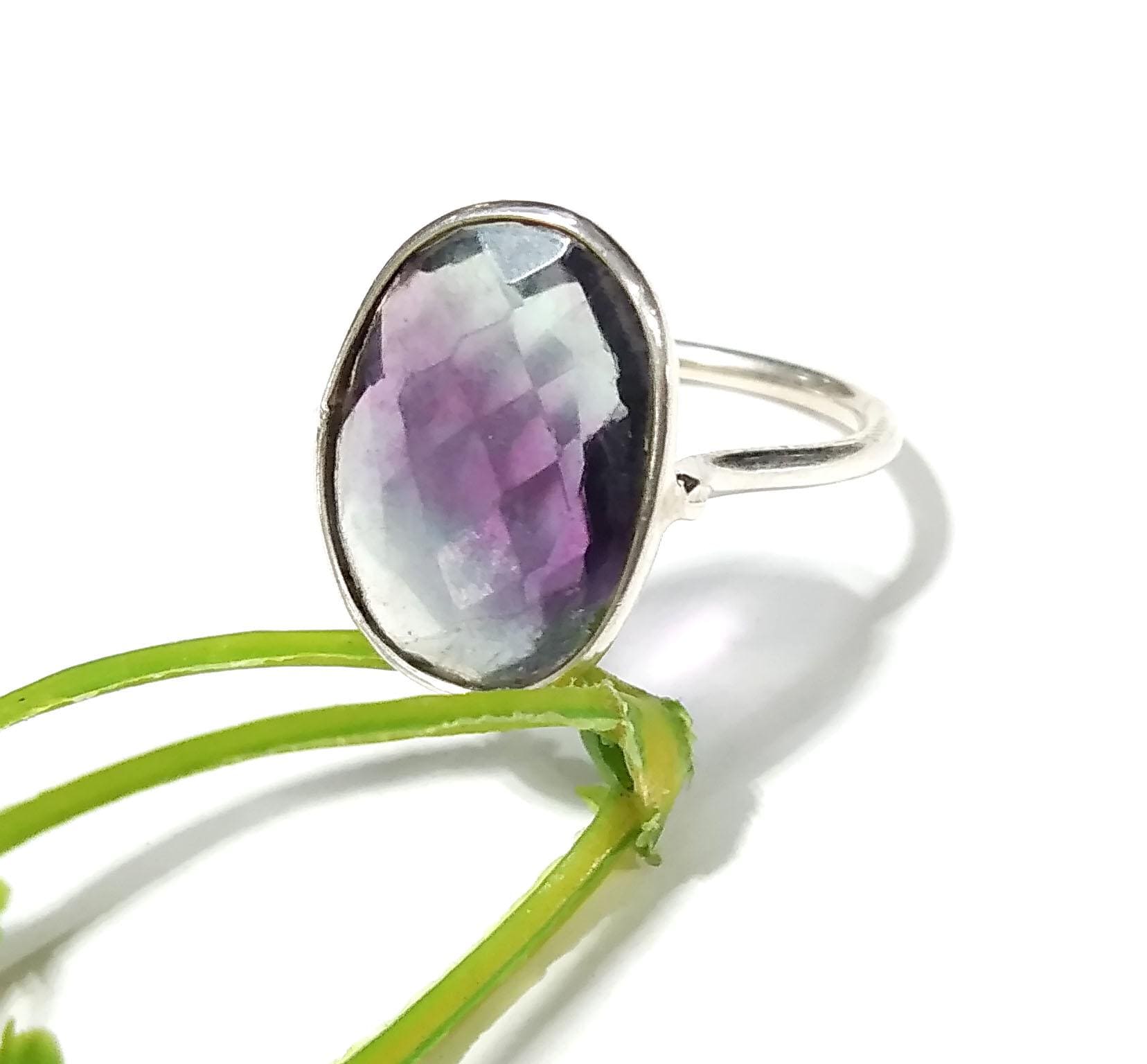 Natural Green And Purple Fluorite Ring, 925 Solid Sterling Silver Ring, Stone Size 16x12 mm Handmade Silver Ring, Birthday Ring