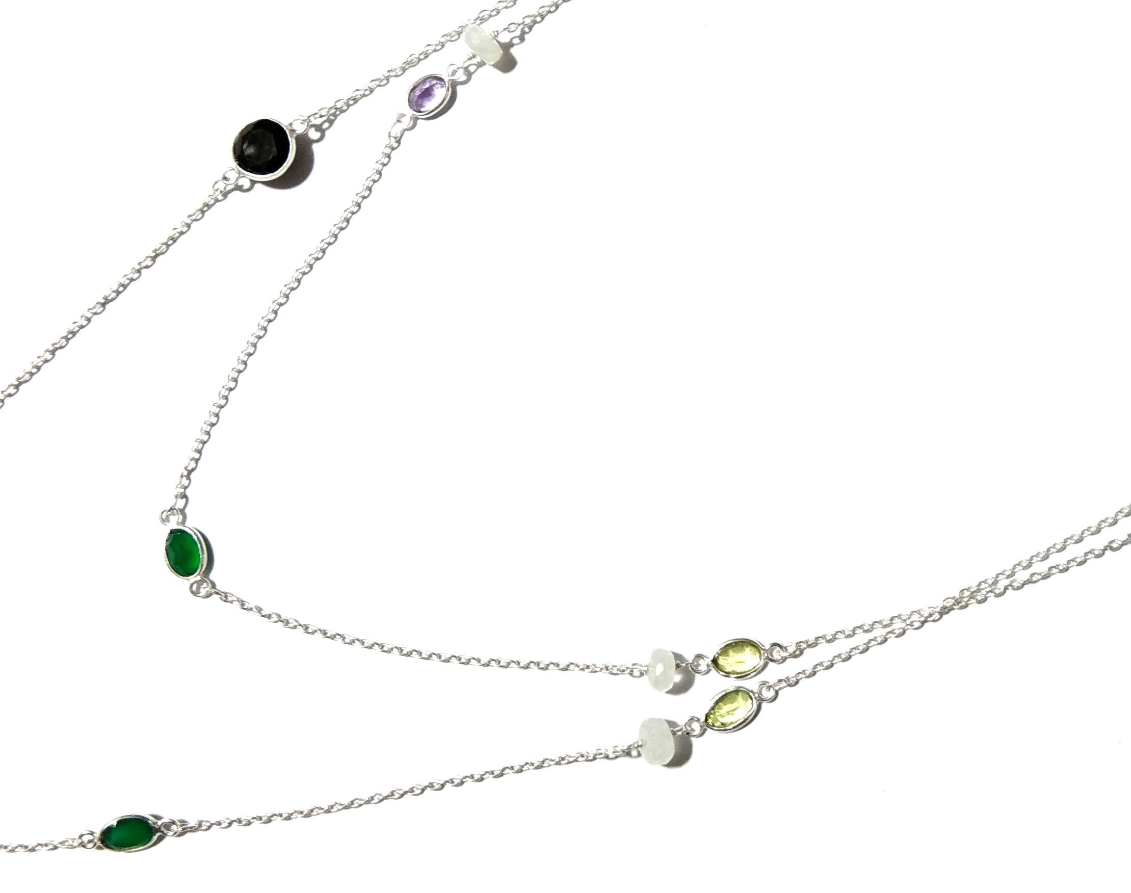 Beautiful Nice Multi Stone Beaded Log Necklace ! Natural Gemstone With 925 Starling Silver Necklace For Girls,Women Necklace Length 36 inch.