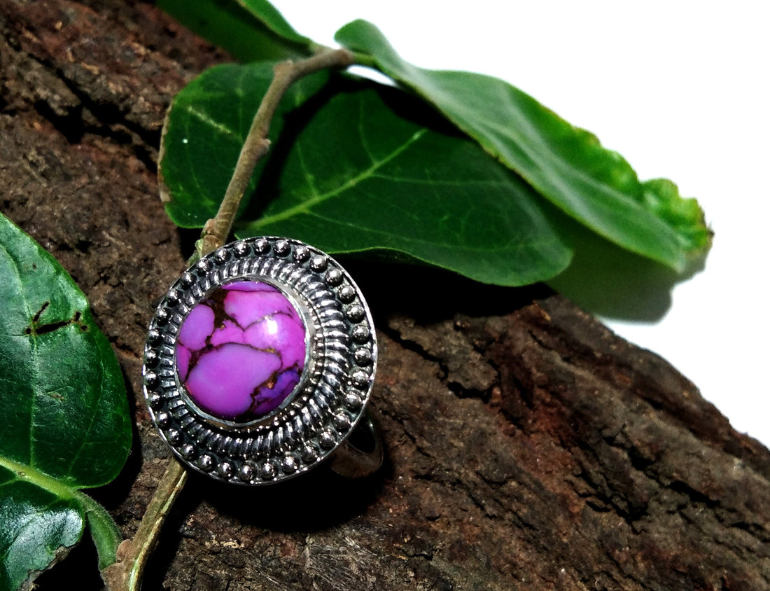 Purple Copper Turquoise Ring, Mohave Turquoise 925 Sterling Silver Ring, Boho Ring, Turquoise Jewelry, Natural Stone Ring, Purple Stone Ring