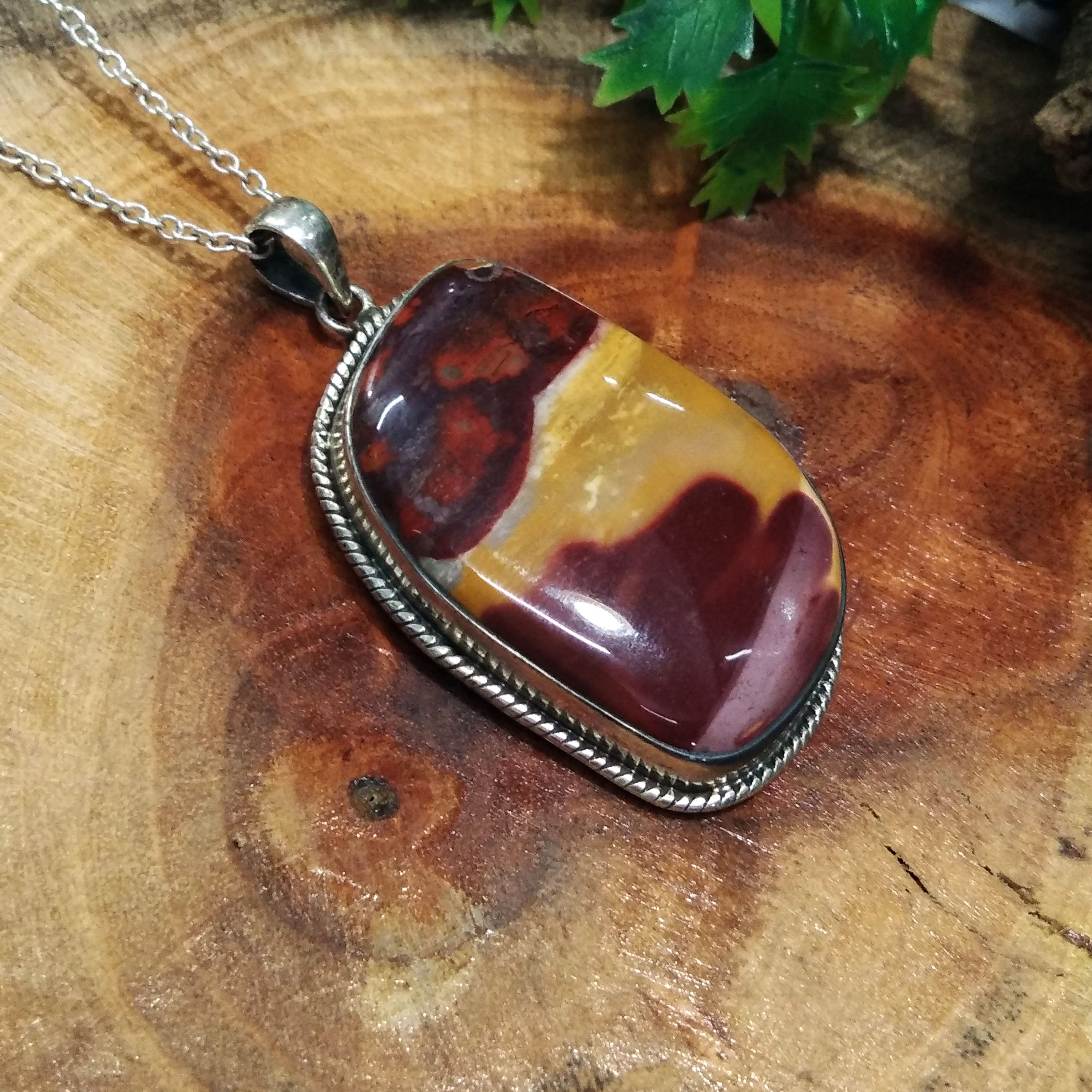 Natural Mookite Jasper Gemstone Pendant Necklace, 925 Starling Silver Pendant Chain Necklace, Handmade Stone Size 36x25 mm Birthday Pendant