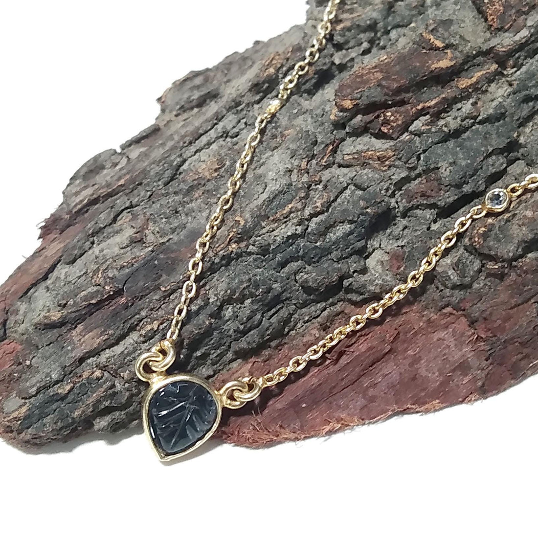 Natural Tourmaline Craving & White Topaz Gemstone Chain Pendant Necklace, 925 Starling Silver Gold Plated Pendant Stone For Gift Girls/Women