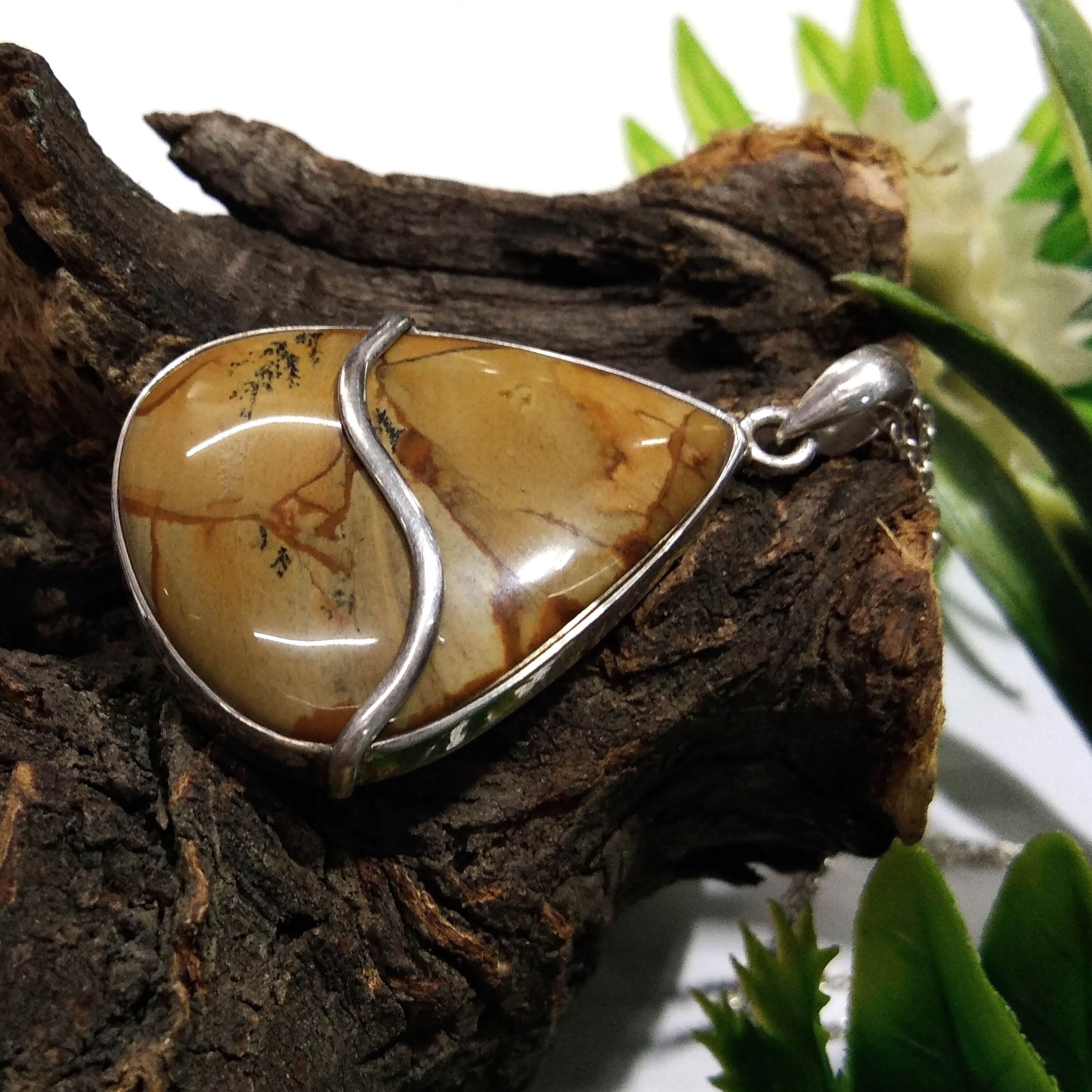 Natural Picture Jasper Gemstone Pendant Necklace Chain, 925 Starling Silver Pendant Necklace, Handmade Jewelry Stone Size 35x28 mm Pendant