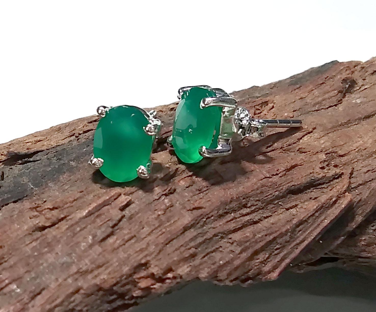 Green Onyx Stud Earrings, 925 Solid Sterling Silver Earring, Natural Green Onyx Oval Shape Stud, Handmade Studs Earring, For Girls & Women.