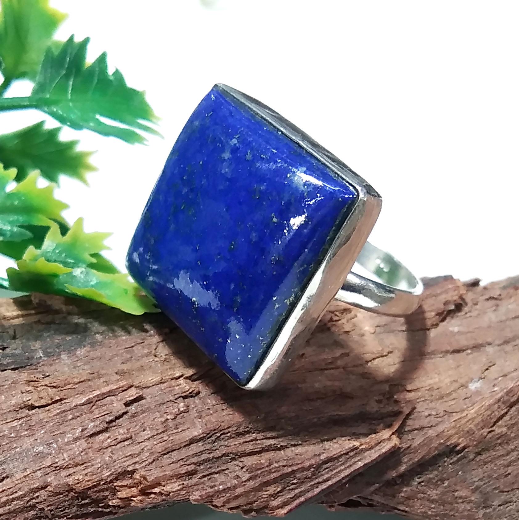 Lapis Lazuli Gemstone Ring, Solid 925 Sterling Silver Ring, Natural Genuine Lapis Lazuli Cabochon Stone Ring, Healing Crystal Jewelry Gift