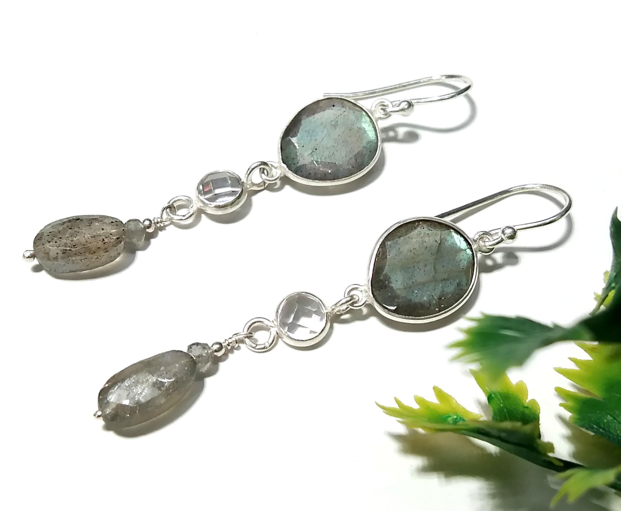 Labradorite Stone Earring, Solid 925 Starling Silver Jewelry Earring, Natural Labradorite Stone Handmade Gift Women Bridesmaid Earring Stone