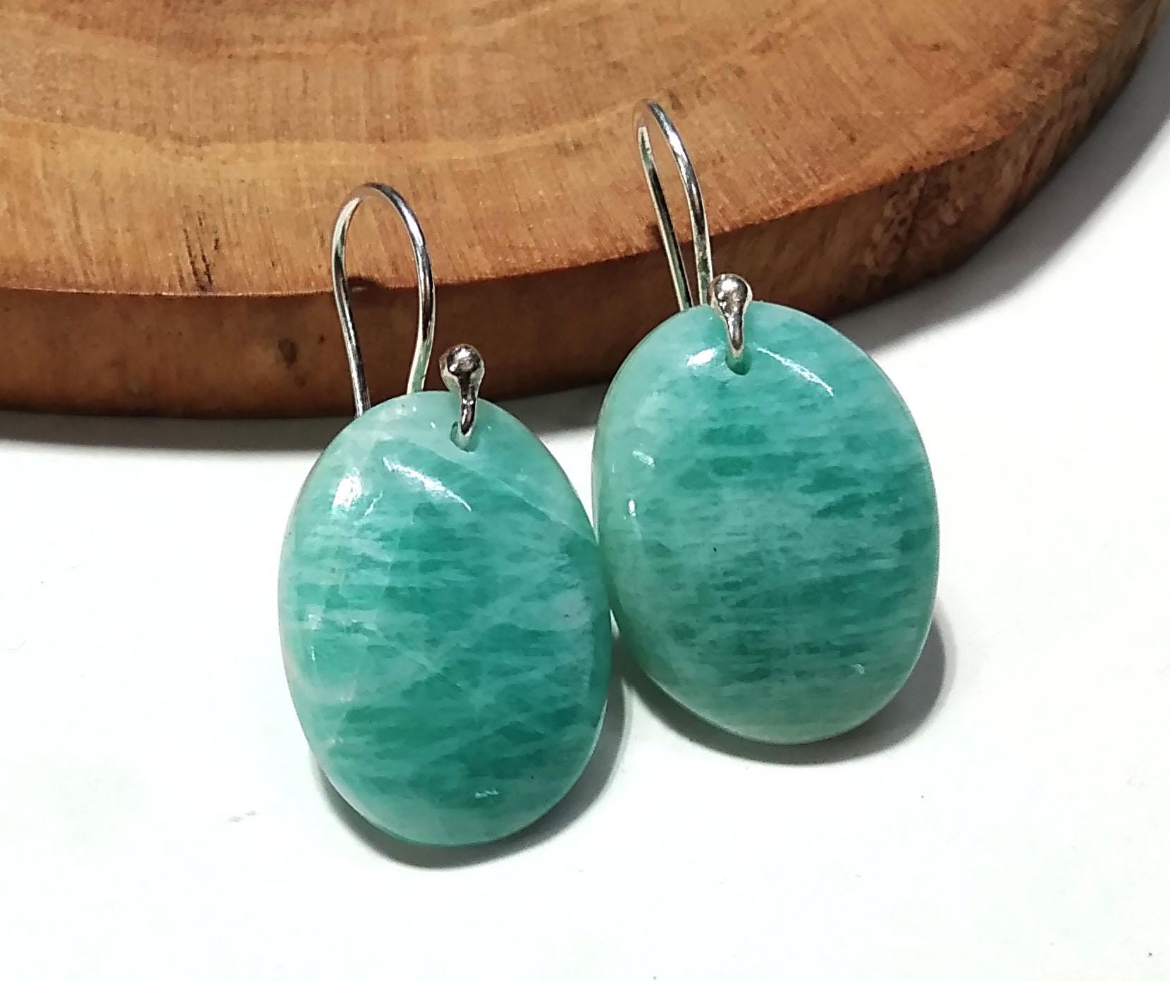 Natural Amazonite Earring, Oval Shape Amazonite Earring, Solid 925 Sterling Silver Earring, Women Earring Jewelry, Handmade Gemstone Earring