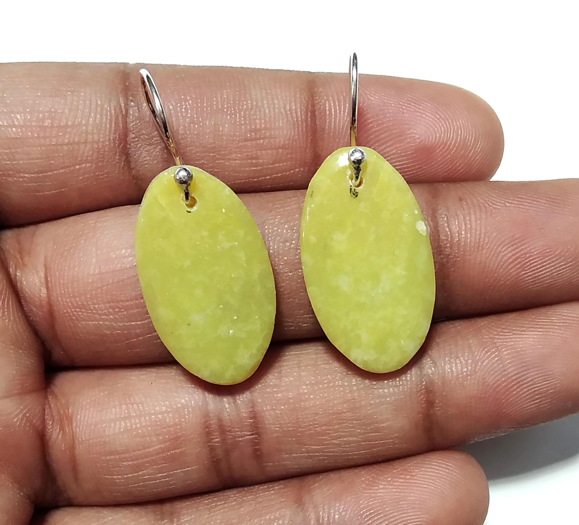 Natural Green Opal Gemstone Earring, 925 Sterling Silver Earring, Green Opal Hoop Earring, Stone Size 25x14mm Gift For Girls/Women Earring