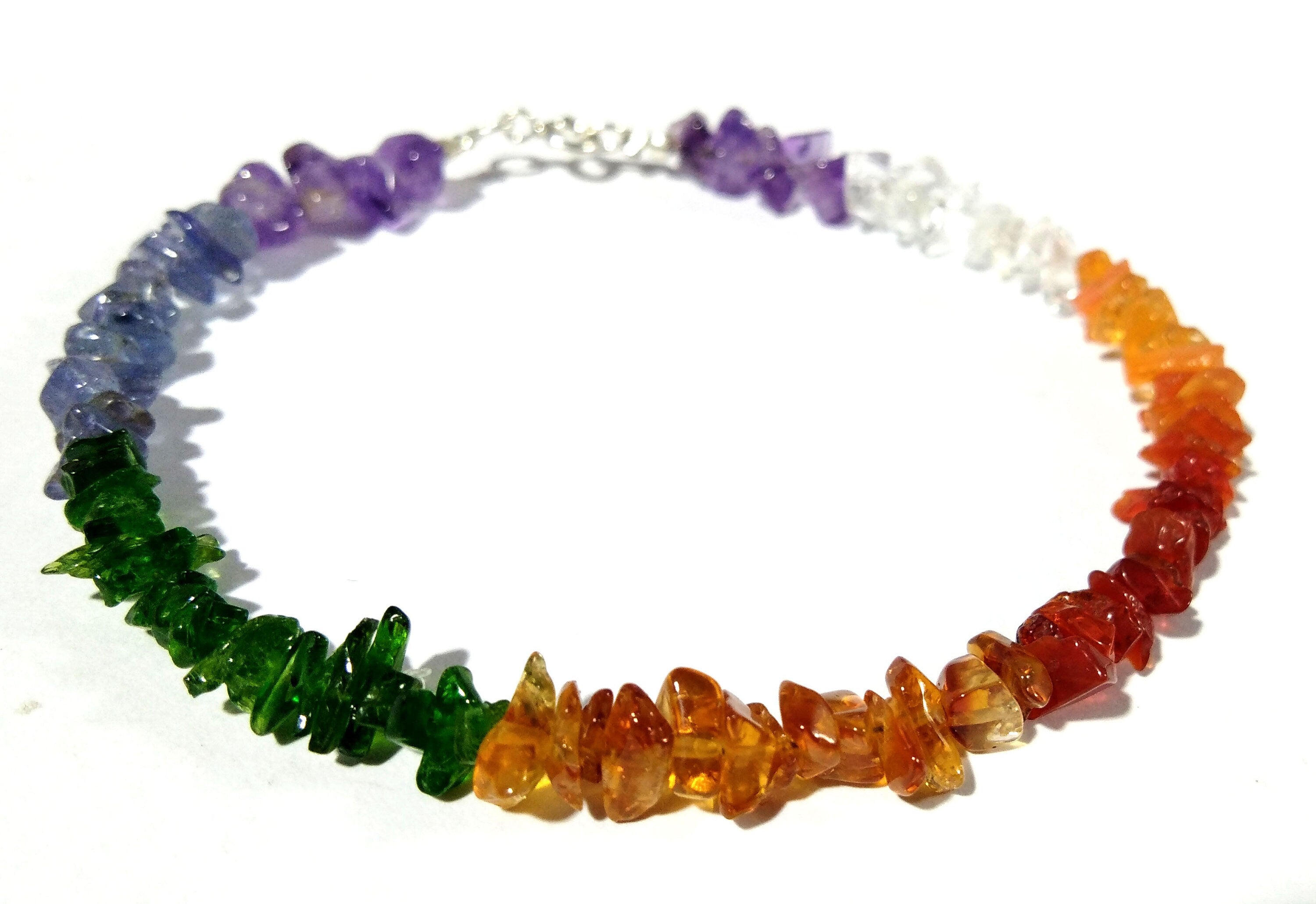 Natural Multi Rough Stone Chakras Healing Bracelet Jewelry, Real Raw Gemstone 925 Sterling Silver Beaded Gemstone Bracelet Gift For Women