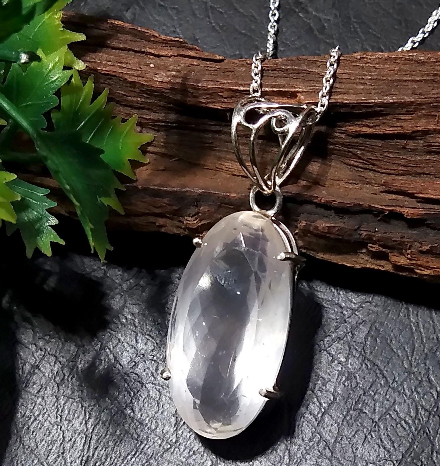 Rose Quartz Pendant, 925 Starling Silver Chain Pendant, Natural Rose Quartz Stone Pendant, Handmade Jewelry Stone Size 30x16 mm Gift Pendant