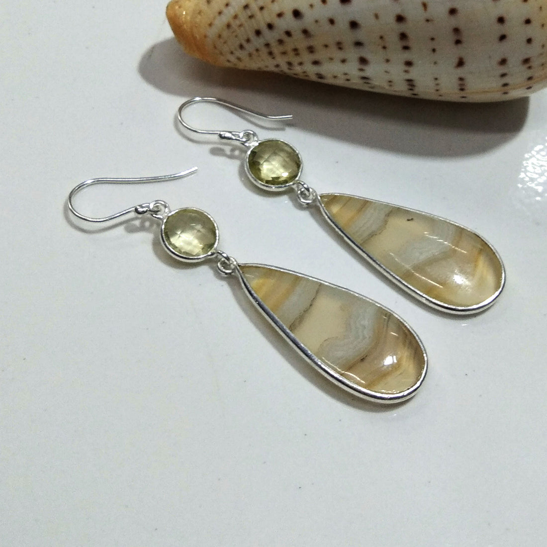 Natural Yellow Lace Agate Gemstone Earring, 925 Starling Silver Earring, Handmade Silver Jewelry, Yellow Agate Stone Earring, Gift Wedding