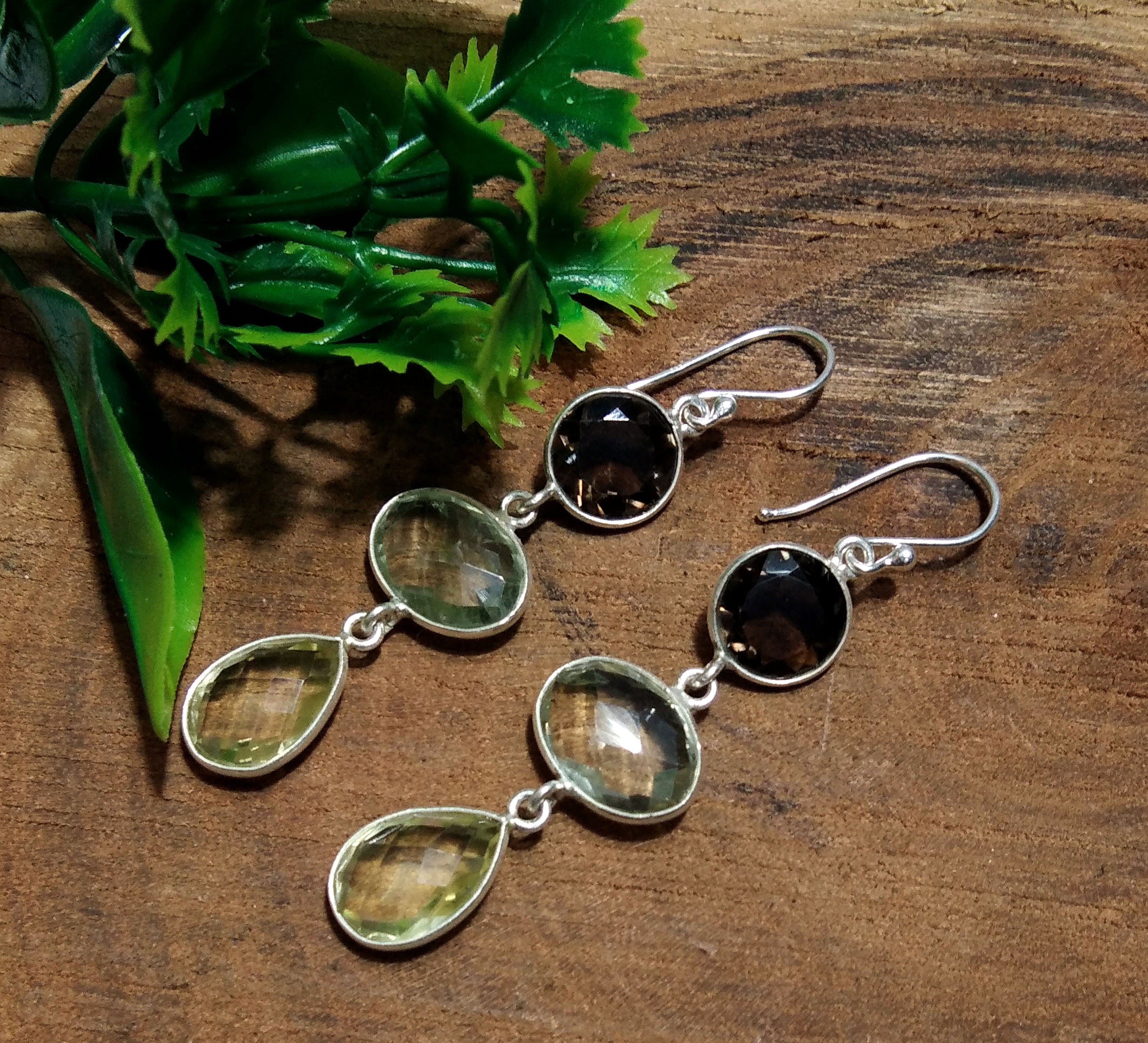 Natural Lemon Quartz, Smoky Quartz, Green Amethyst Stone Drop Earring, 925 Sterling Silver Earring Gemstone, Gift Birthday Earring Jewelry