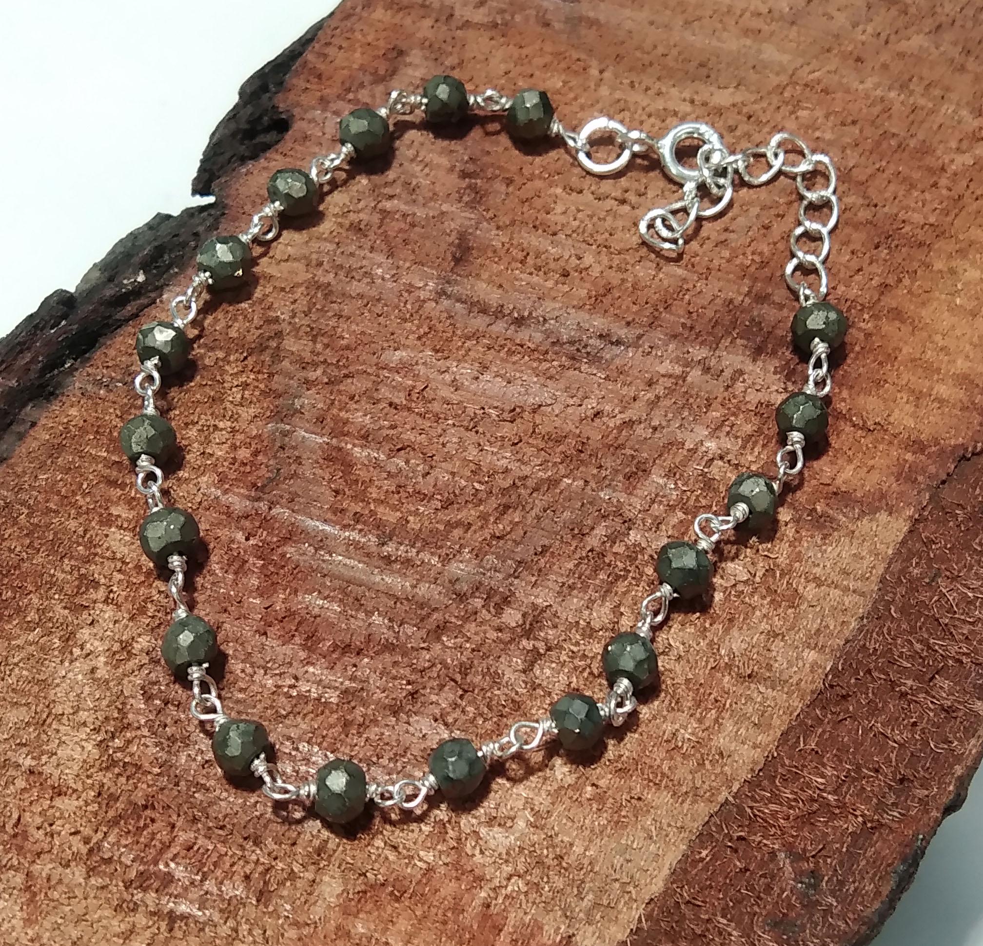 Natural Pyrite Gemstone Chain Bracelet, 925 Sterling Silver Jewelry Good Quality Pyrite  Bracelet Handmade Bracelet, Gift For Girls & Women.