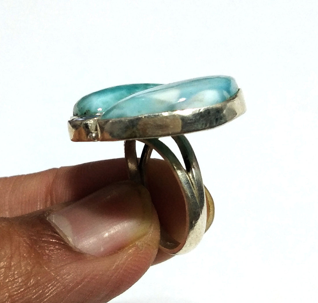 Natural Larimar, Tanzanite Gemstone Ring, 925 Solid Sterling Silver Ring, Stone Size 23x14mm to 19x9mm Handmade Ring, Gift Birthday Ring