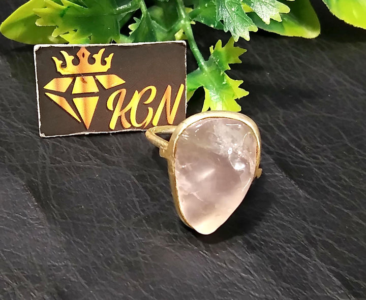 Rose Quartz  Gemstone Ring, 925 Sterling Silver Gold Plated Ring, Rose Quartz Stone Size 19x12mm Handmade Statement Gift Birthday Ring