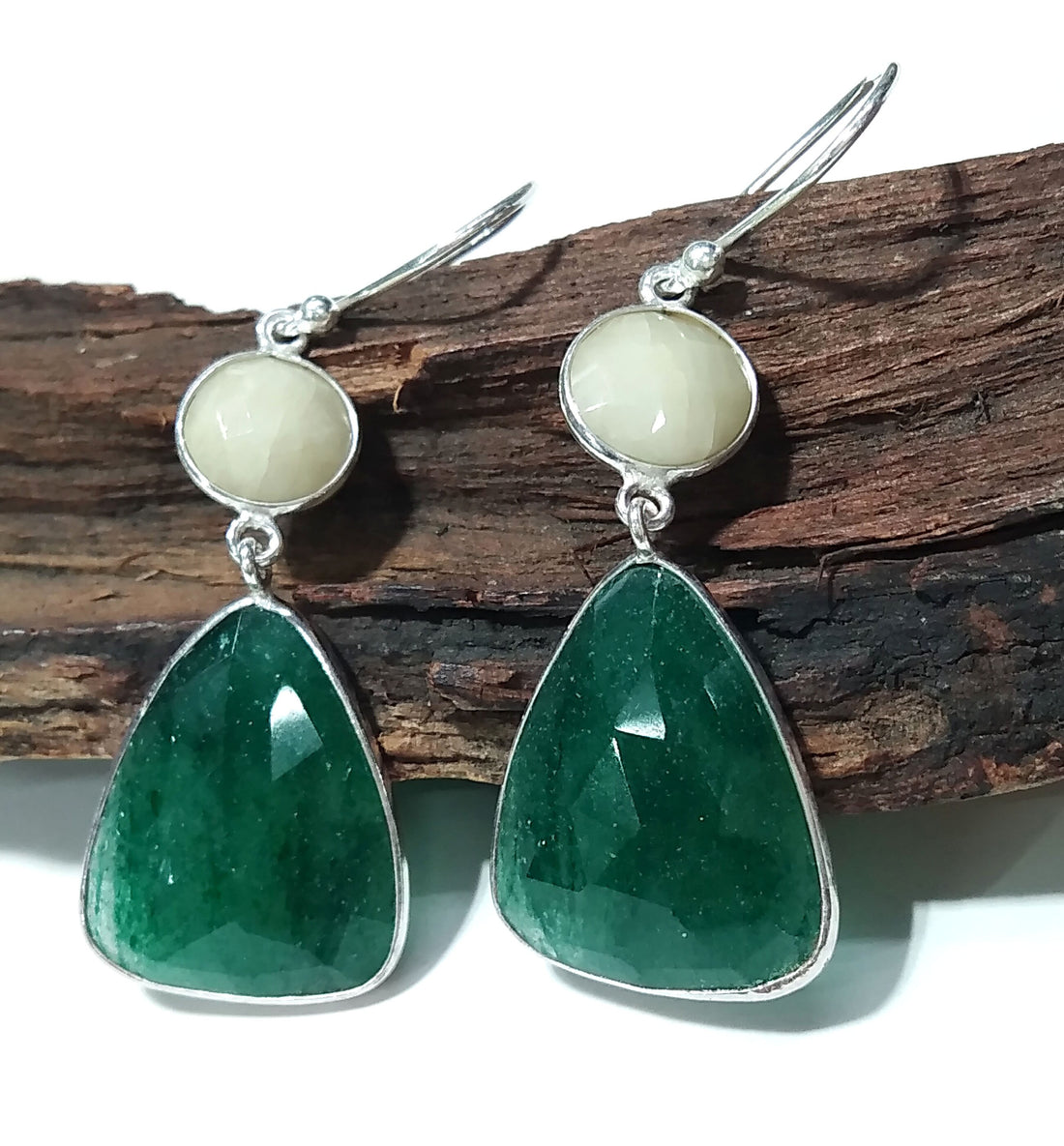 Natural Yellow Sapphire & Green Jade Earring, Beautiful Nice Earring, 925 Solid Starling Silver Earring, Handmade Bezel Earring.
