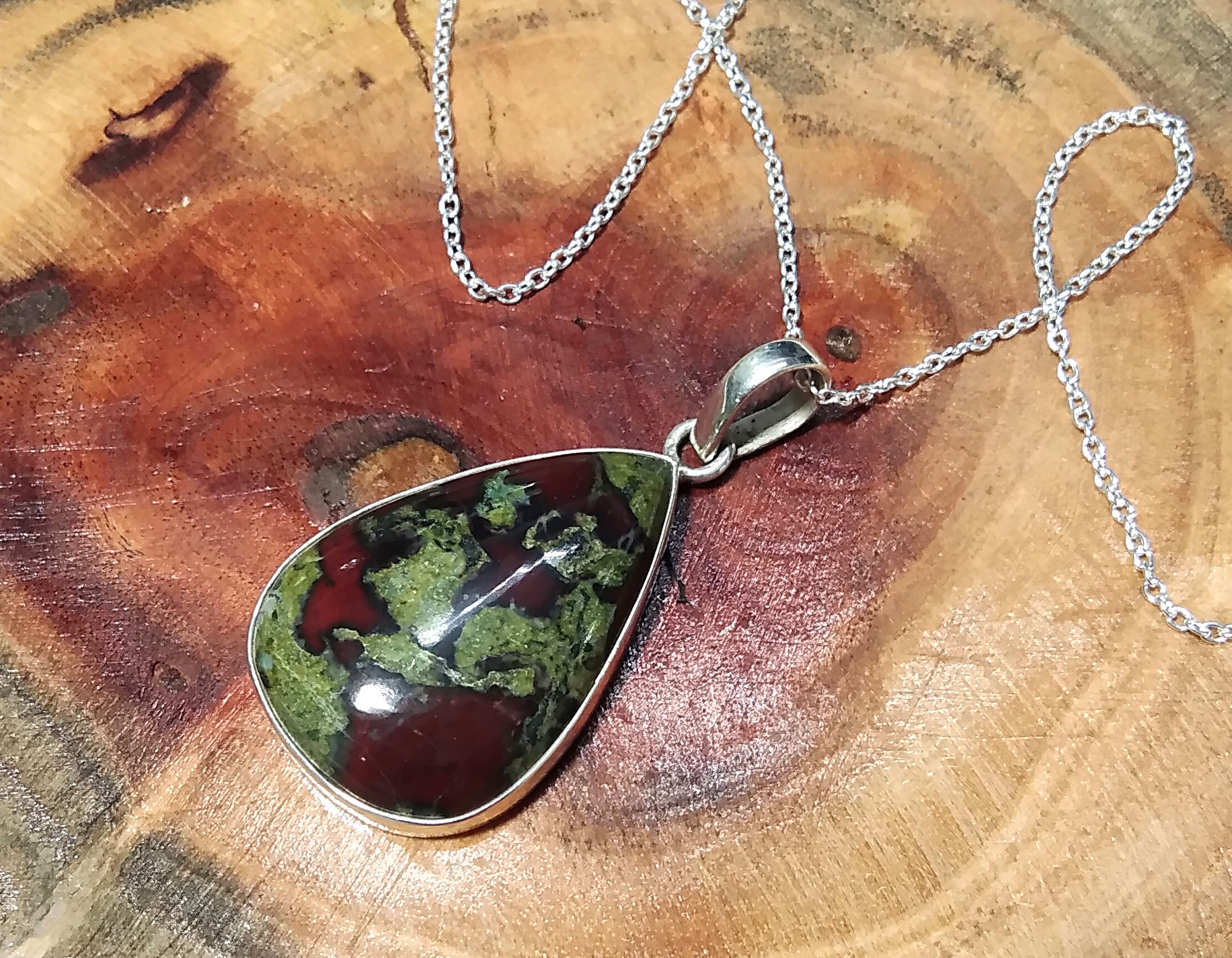 Natural Dragon Blood Jasper Pendant, Solid 925 Sterling Silver, Handmade Jewelry Dragon Blood Jasper Chain Necklace, Gift For Girls & Women.