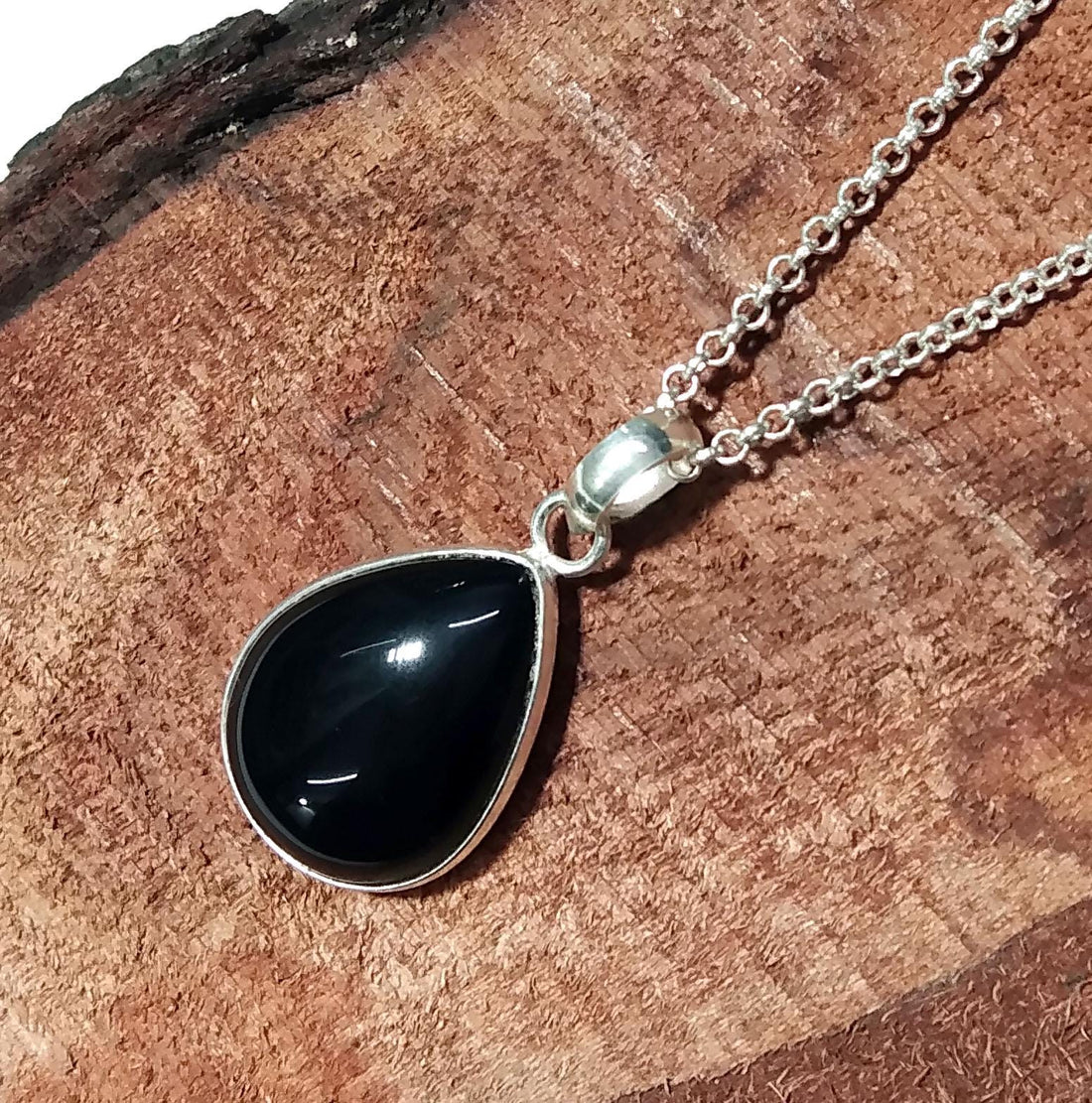 Natural Black Onyx Gemstone Pendant Chain Necklace, 925 Sterling Silver Pendant Jewelry, Black Onyx Stone Size 20x15mm Gift For Girls/Women